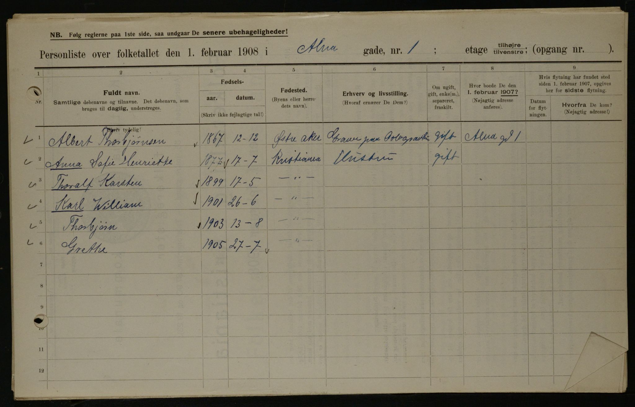 OBA, Municipal Census 1908 for Kristiania, 1908, p. 1382