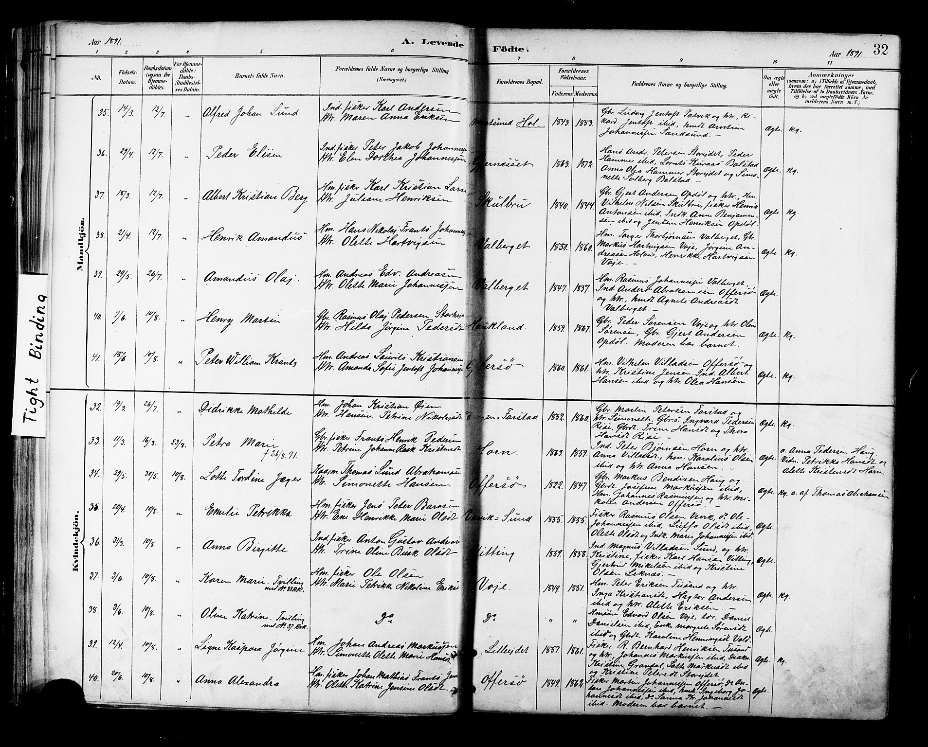 Ministerialprotokoller, klokkerbøker og fødselsregistre - Nordland, SAT/A-1459/881/L1167: Parish register (copy) no. 881C04, 1886-1899, p. 32