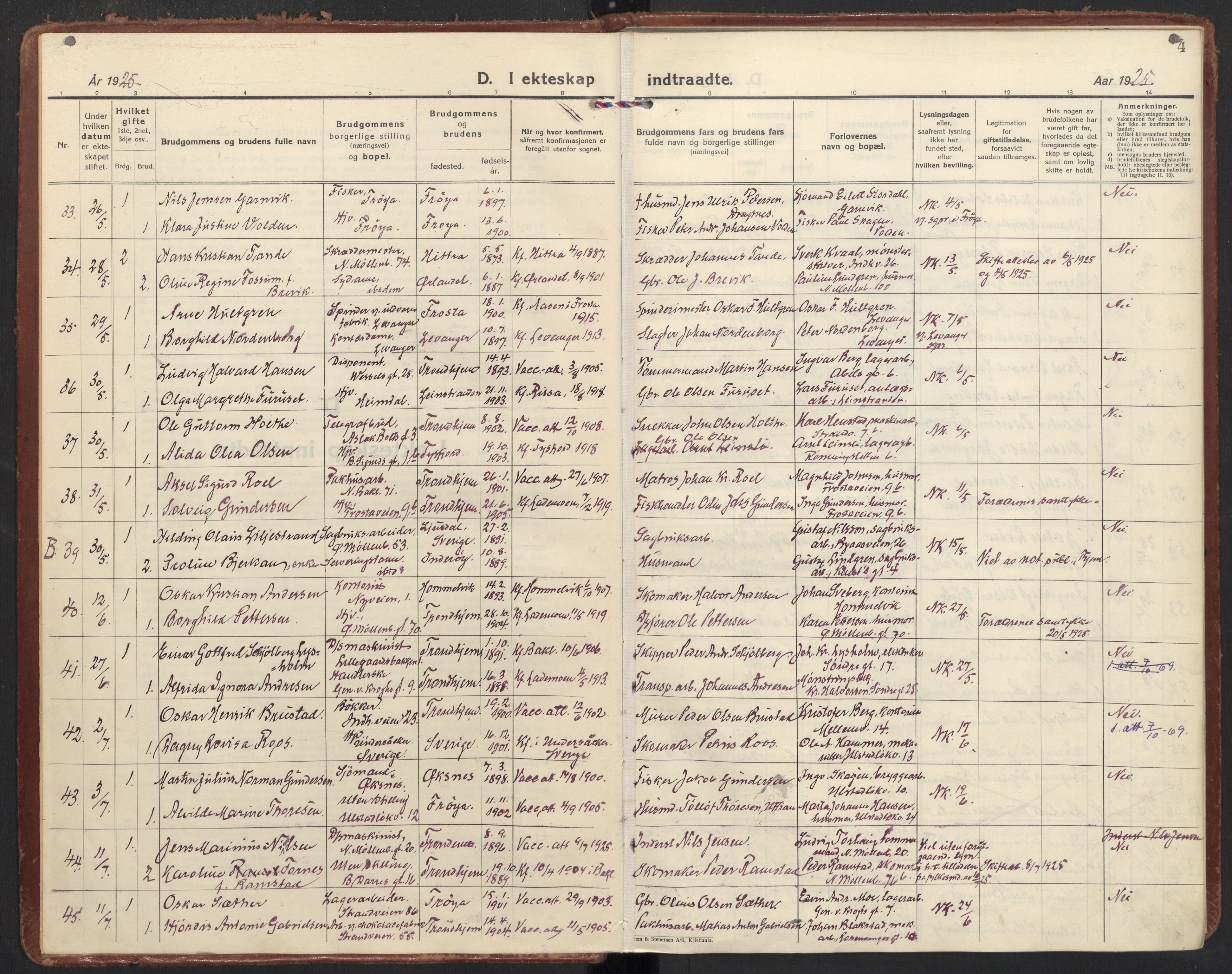 Ministerialprotokoller, klokkerbøker og fødselsregistre - Sør-Trøndelag, SAT/A-1456/605/L0249: Parish register (official) no. 605A11, 1925-1936, p. 4