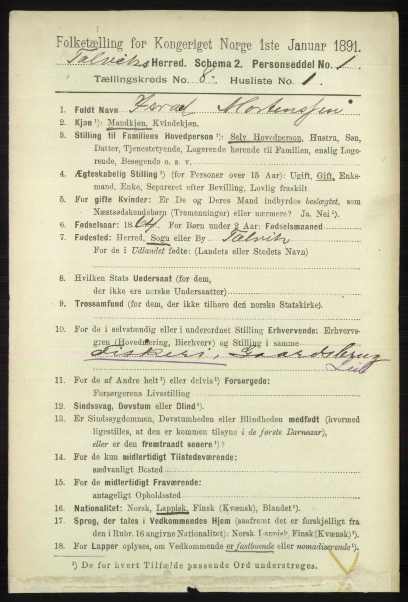 RA, 1891 census for 2013 Talvik, 1891, p. 2055