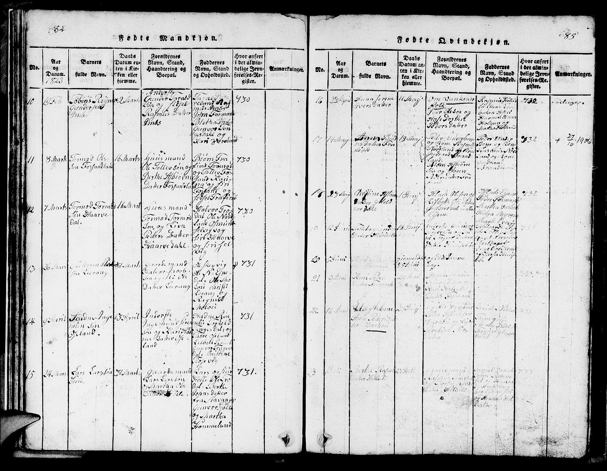 Strand sokneprestkontor, AV/SAST-A-101828/H/Ha/Hab/L0002: Parish register (copy) no. B 2, 1816-1854, p. 84-85