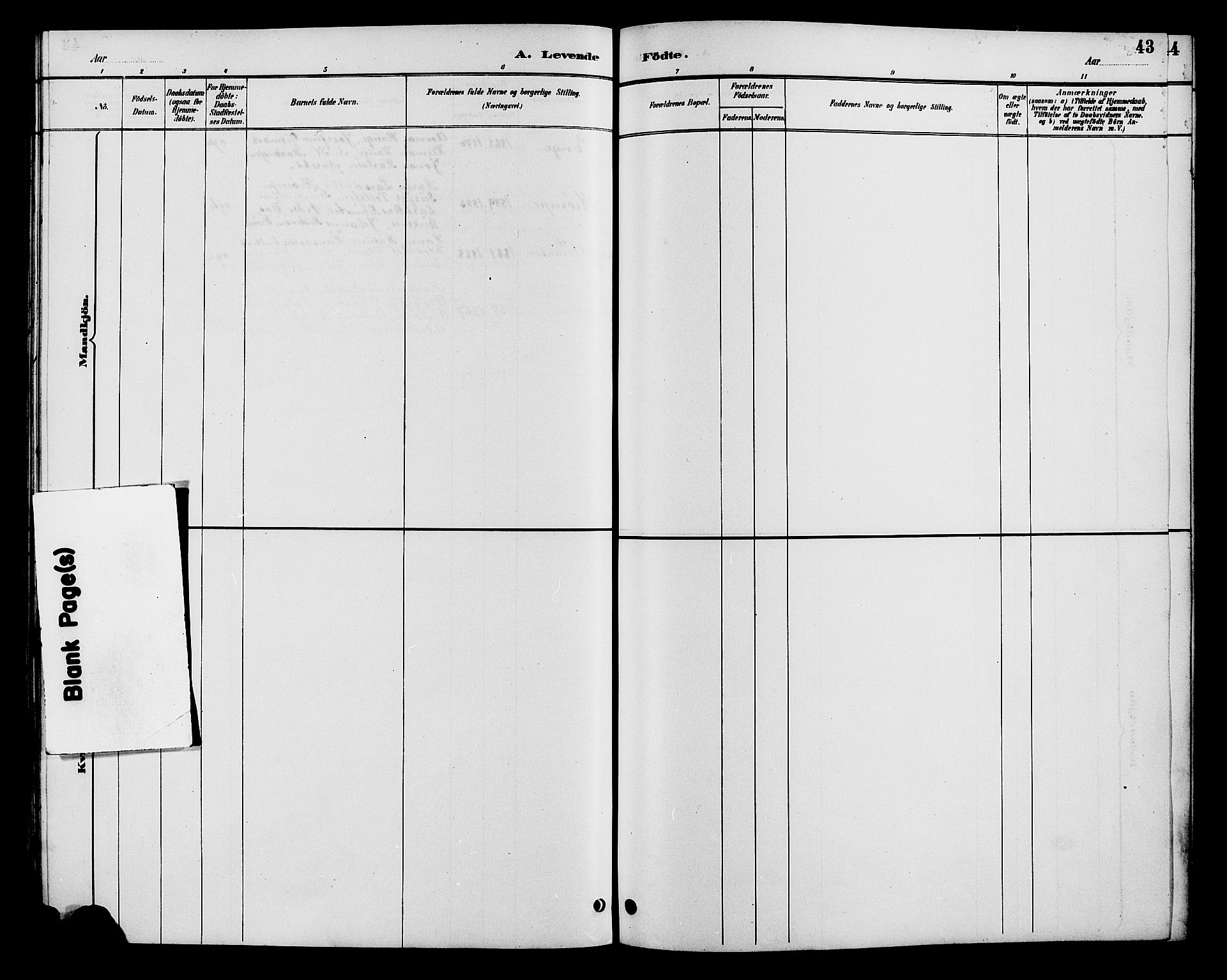 Hommedal sokneprestkontor, AV/SAK-1111-0023/F/Fb/Fba/L0004: Parish register (copy) no. B 4, 1885-1908, p. 43