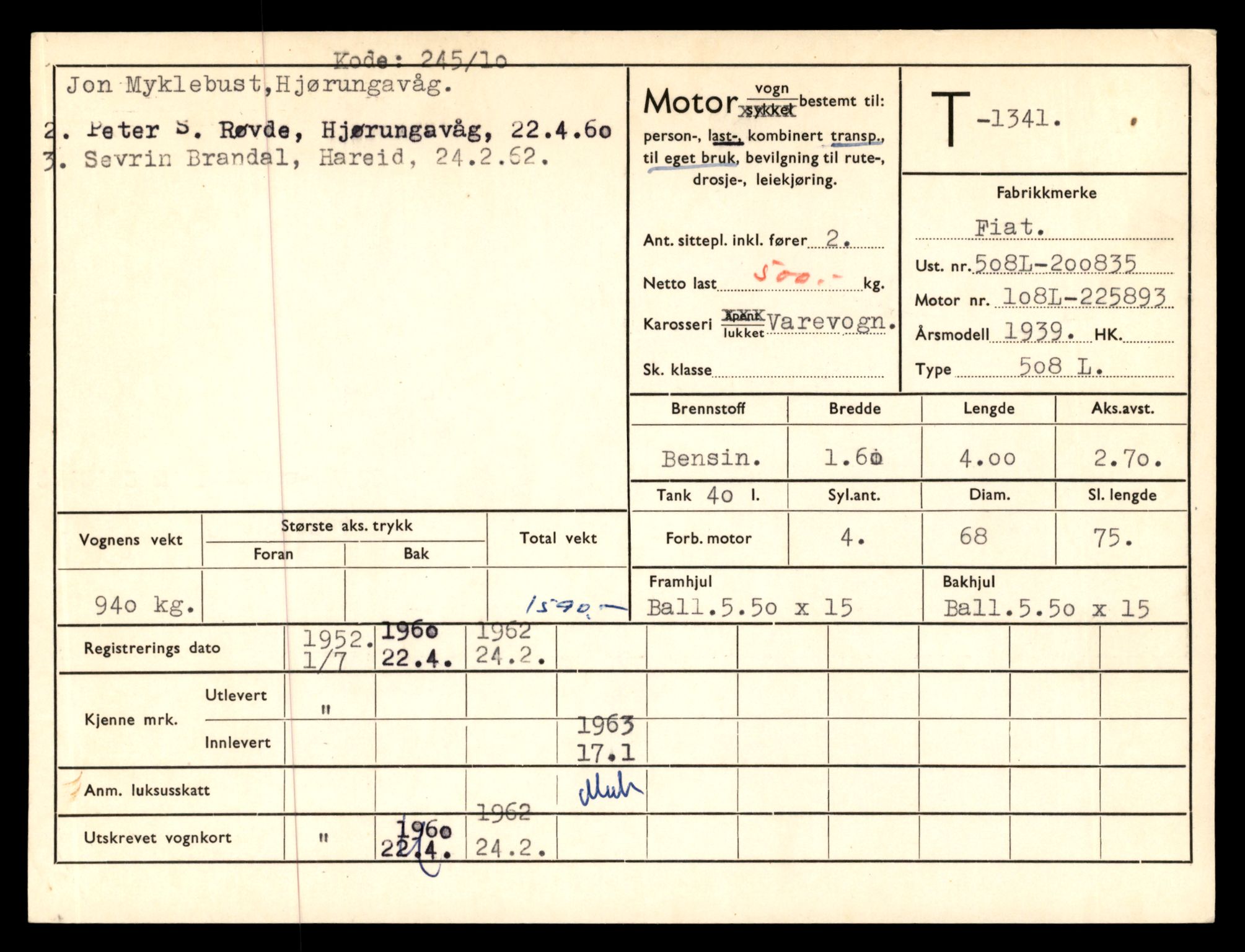 Møre og Romsdal vegkontor - Ålesund trafikkstasjon, AV/SAT-A-4099/F/Fe/L0012: Registreringskort for kjøretøy T 1290 - T 1450, 1927-1998, p. 1183