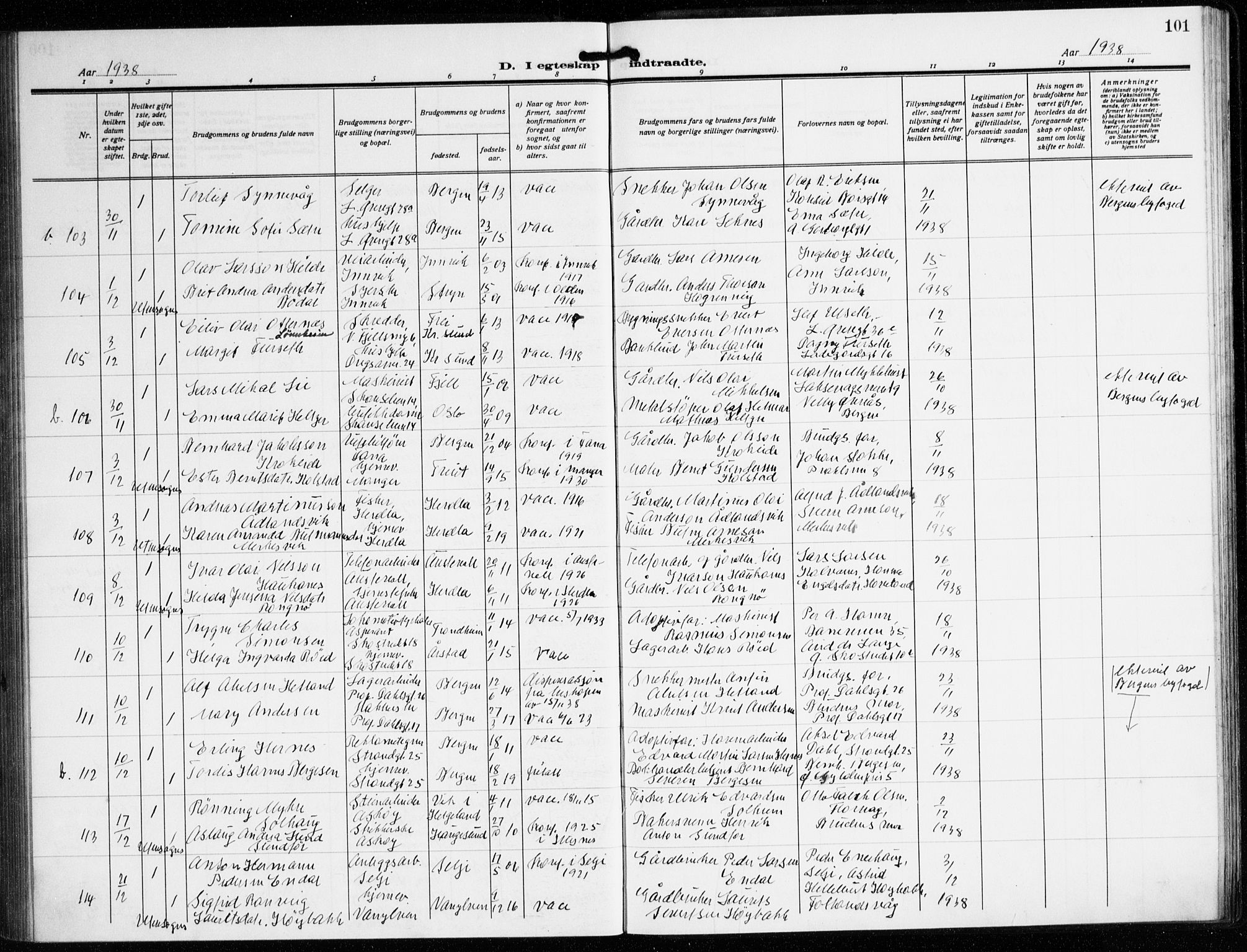 Korskirken sokneprestembete, AV/SAB-A-76101/H/Hab: Parish register (copy) no. D 5, 1926-1944, p. 101