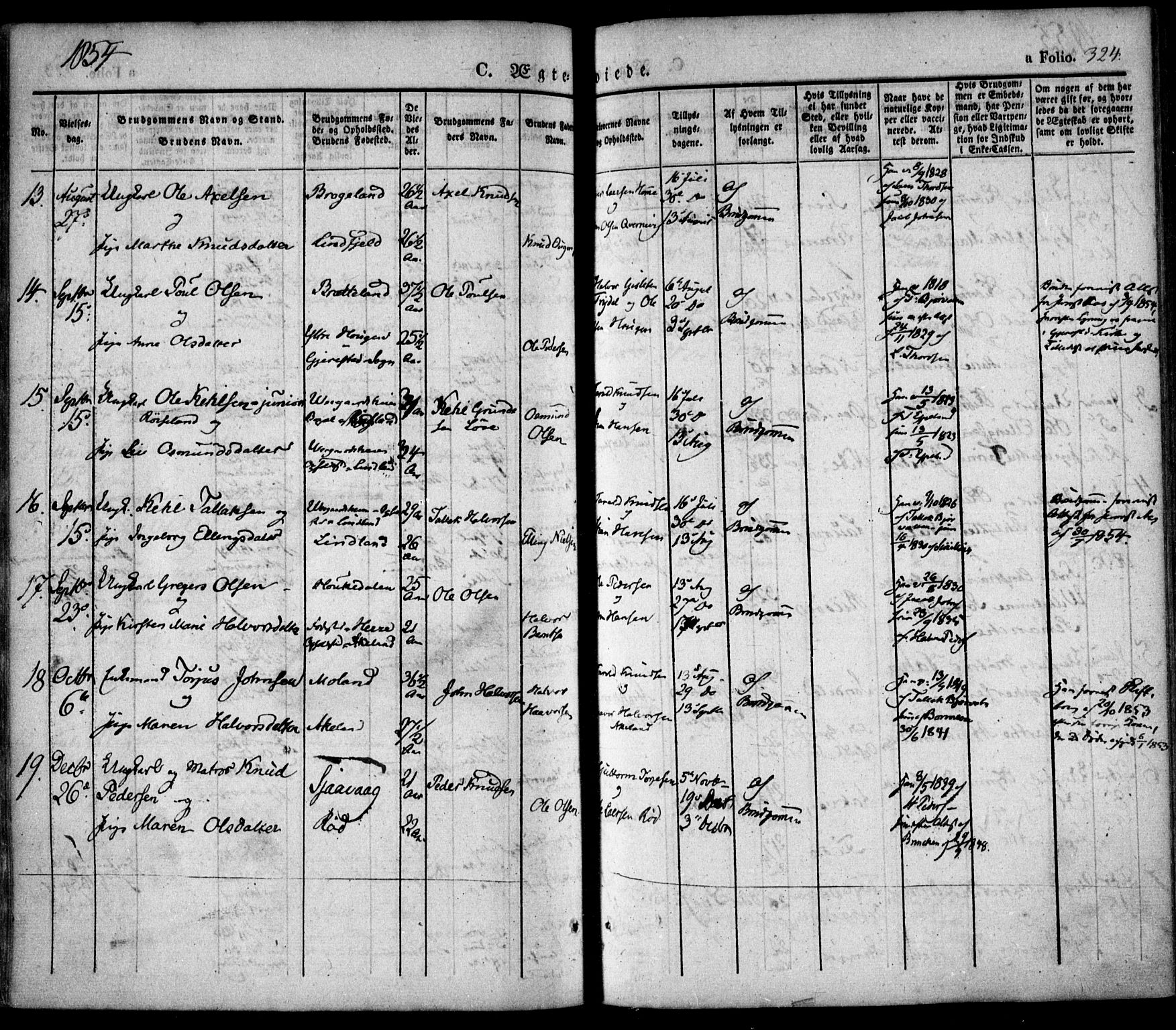 Søndeled sokneprestkontor, SAK/1111-0038/F/Fa/L0002: Parish register (official) no. A 2, 1839-1860, p. 324