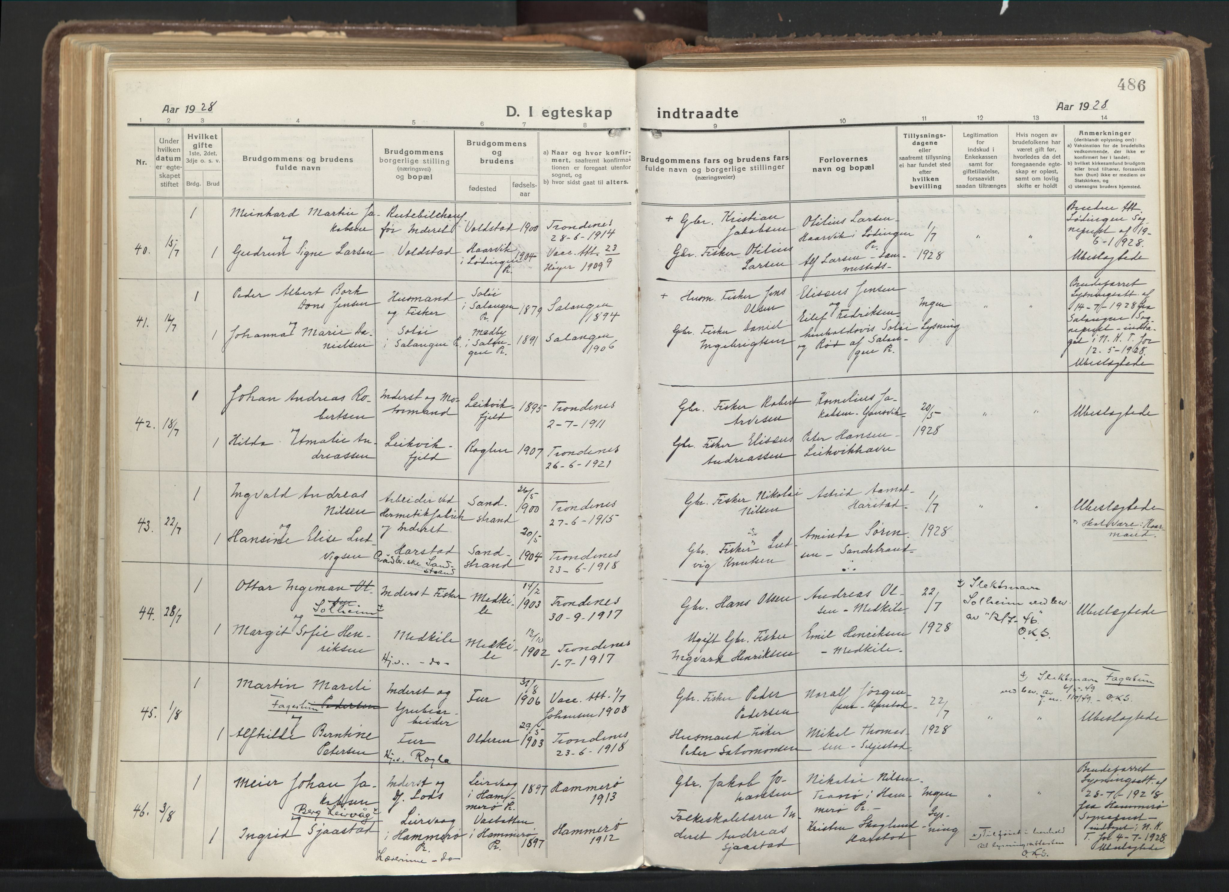 Trondenes sokneprestkontor, AV/SATØ-S-1319/H/Ha/L0019kirke: Parish register (official) no. 19, 1919-1928, p. 486