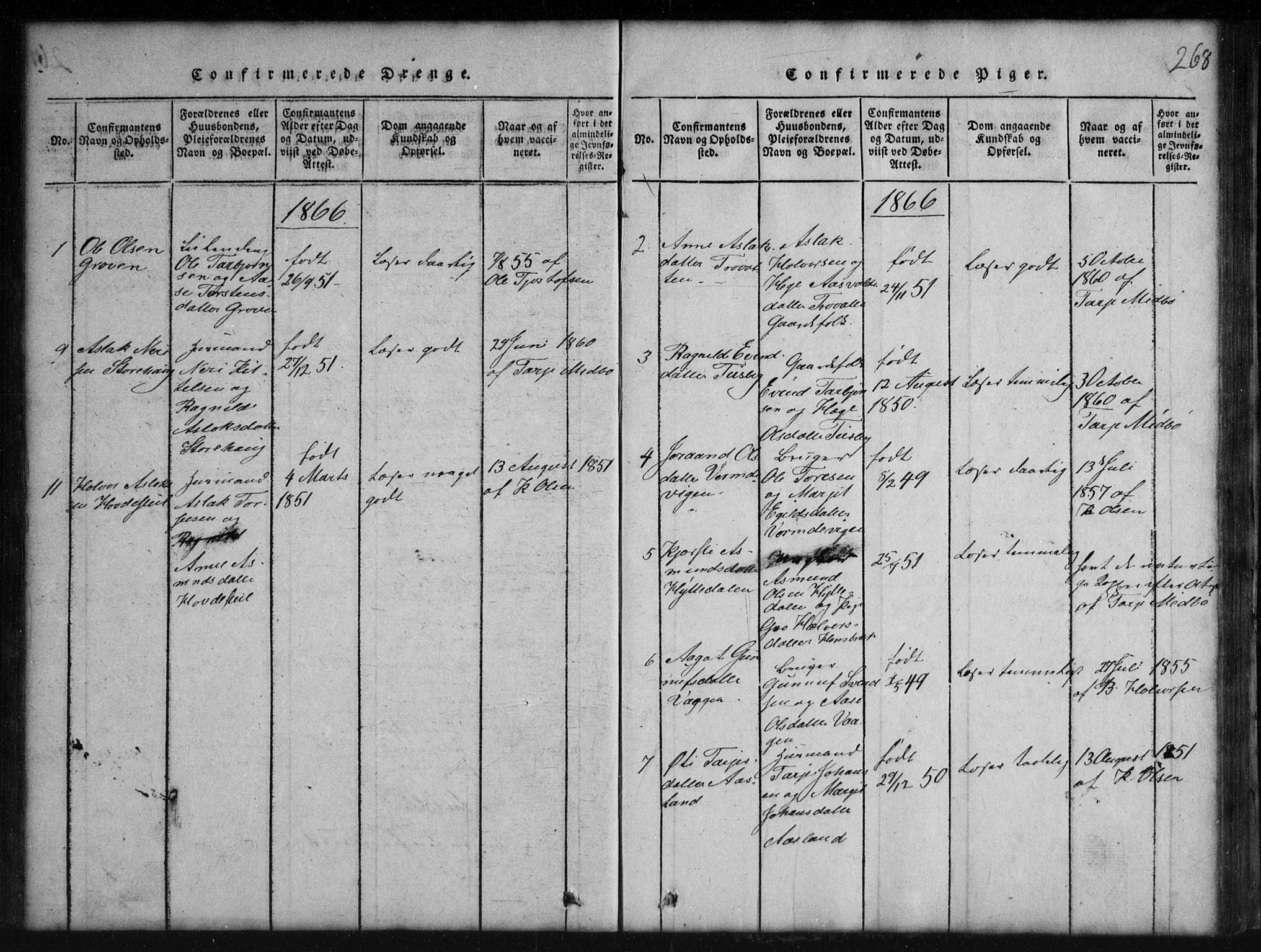 Rauland kirkebøker, SAKO/A-292/G/Gb/L0001: Parish register (copy) no. II 1, 1815-1886, p. 268