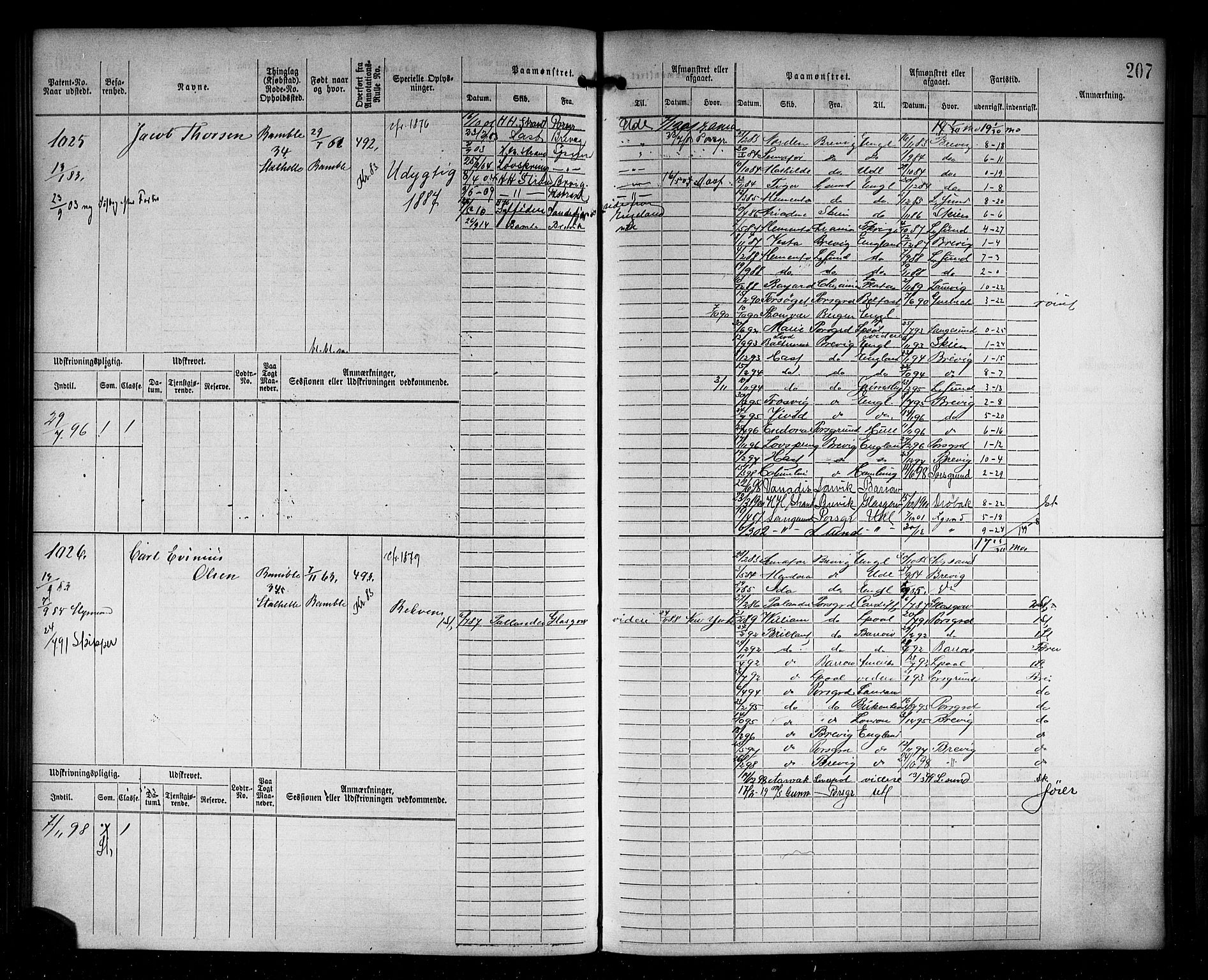 Langesund innrulleringskontor, AV/SAKO-A-831/F/Fc/L0003: Hovedrulle, 1870-1891, p. 209