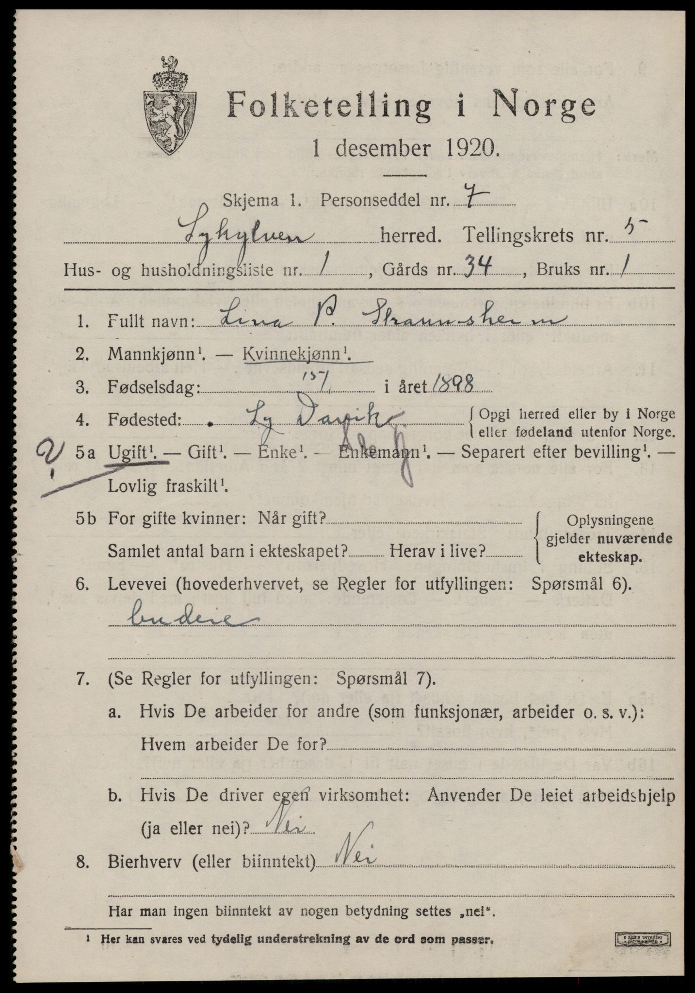 SAT, 1920 census for Sykkylven, 1920, p. 3203