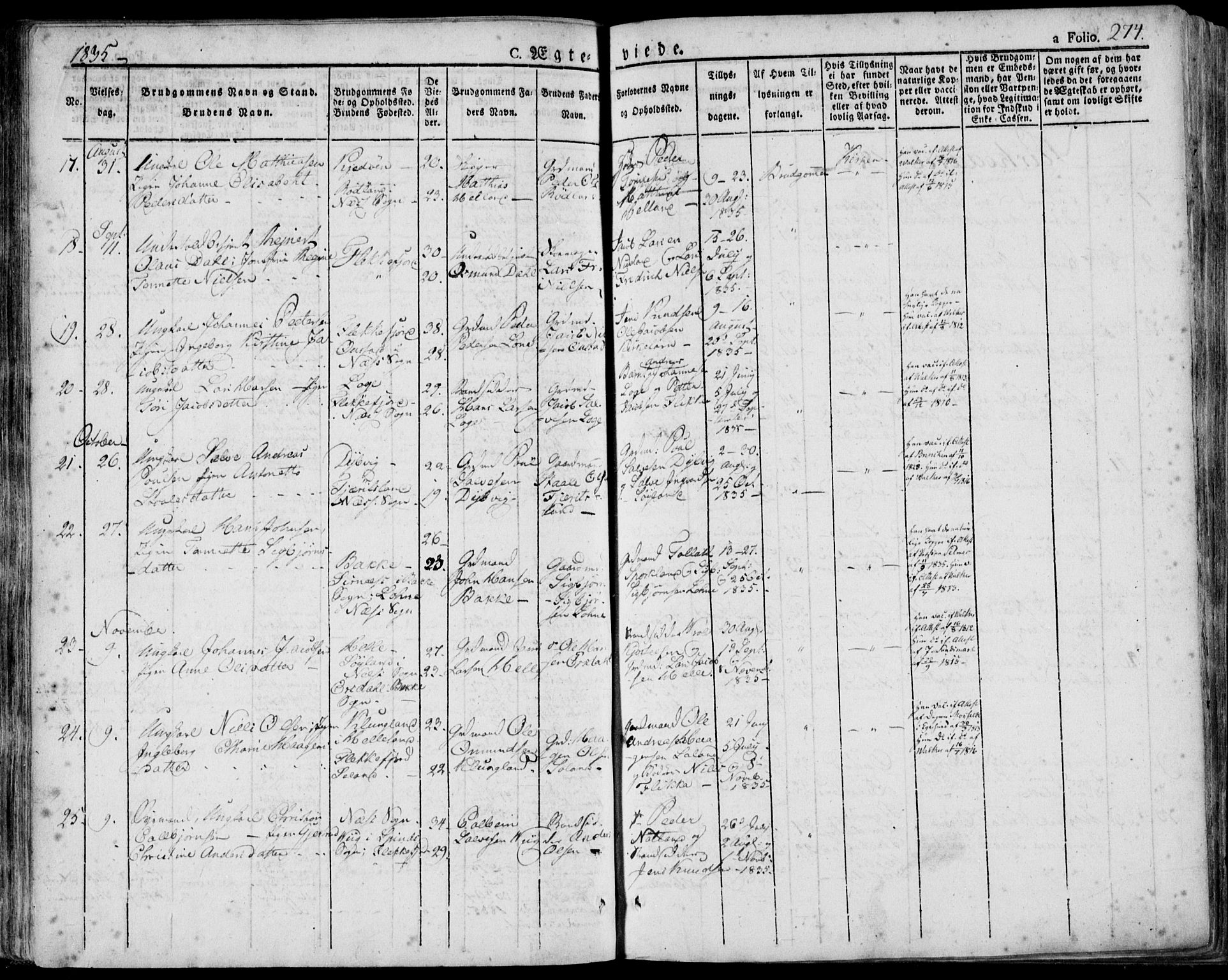 Flekkefjord sokneprestkontor, AV/SAK-1111-0012/F/Fa/Fac/L0003: Parish register (official) no. A 3, 1826-1841, p. 274