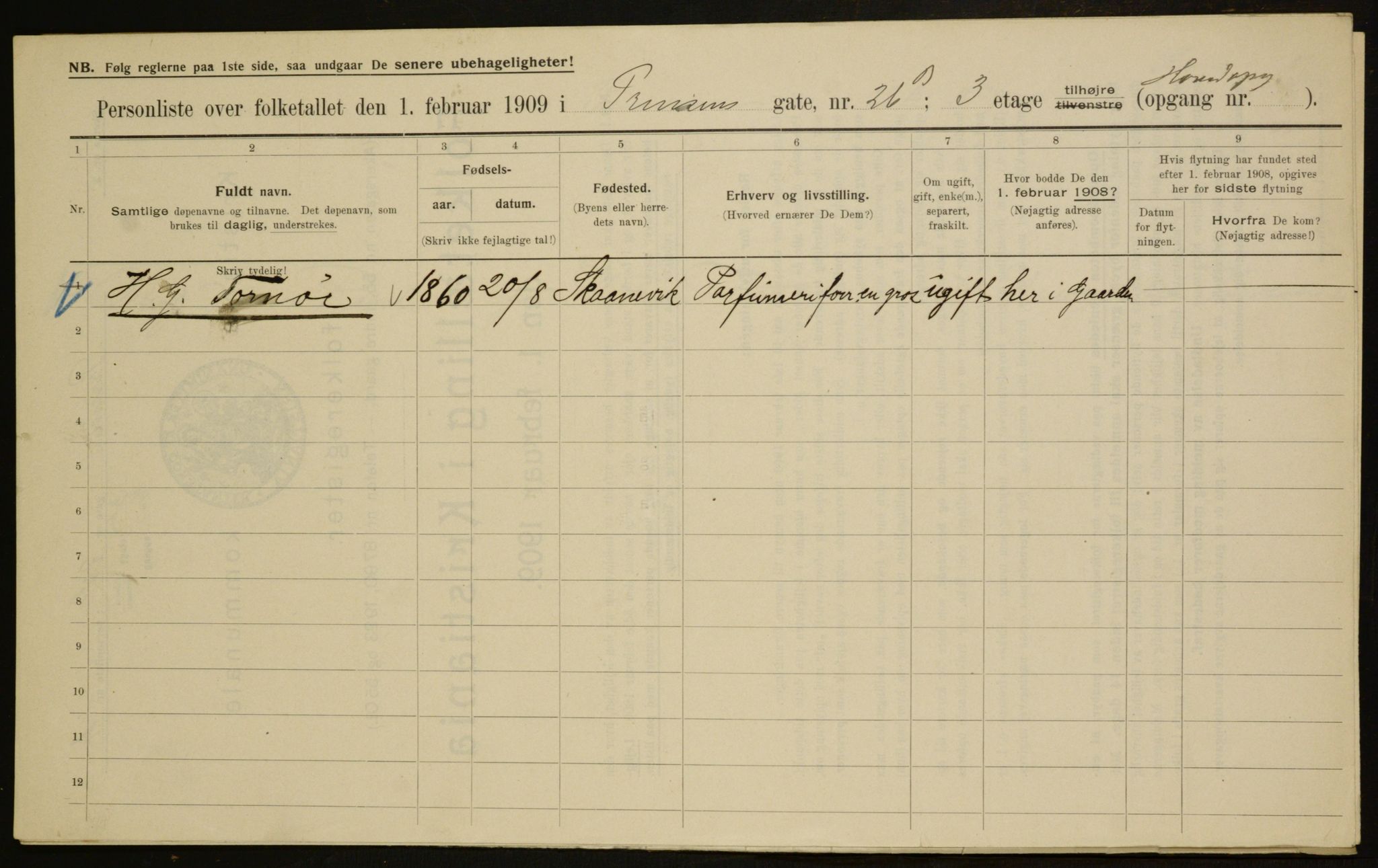 OBA, Municipal Census 1909 for Kristiania, 1909, p. 73691