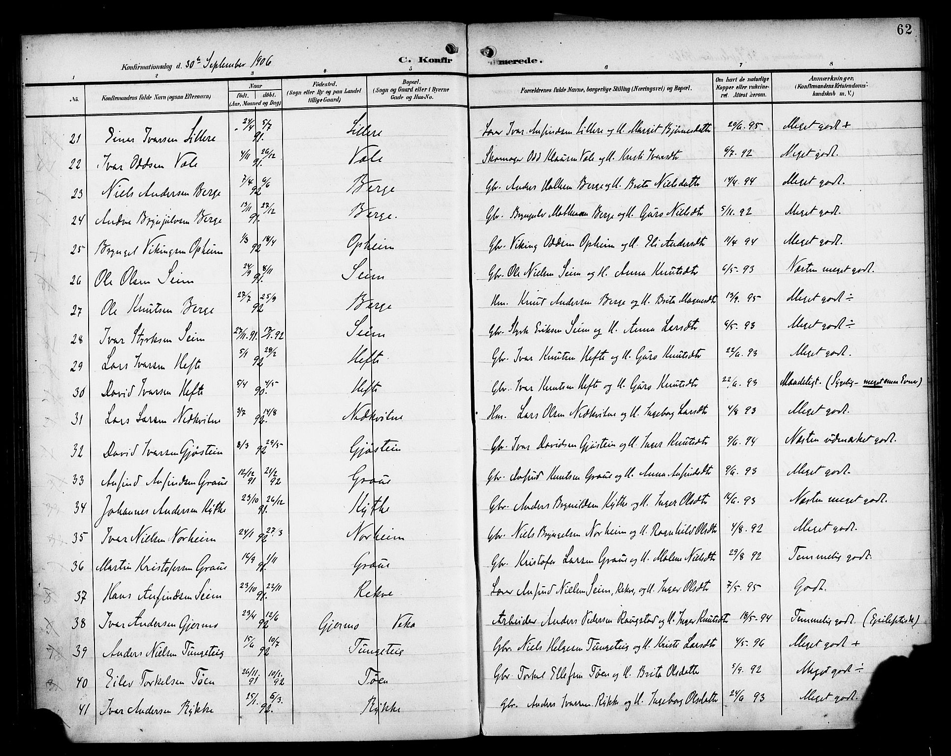 Voss sokneprestembete, AV/SAB-A-79001/H/Haa: Parish register (official) no. B 2, 1899-1922, p. 62