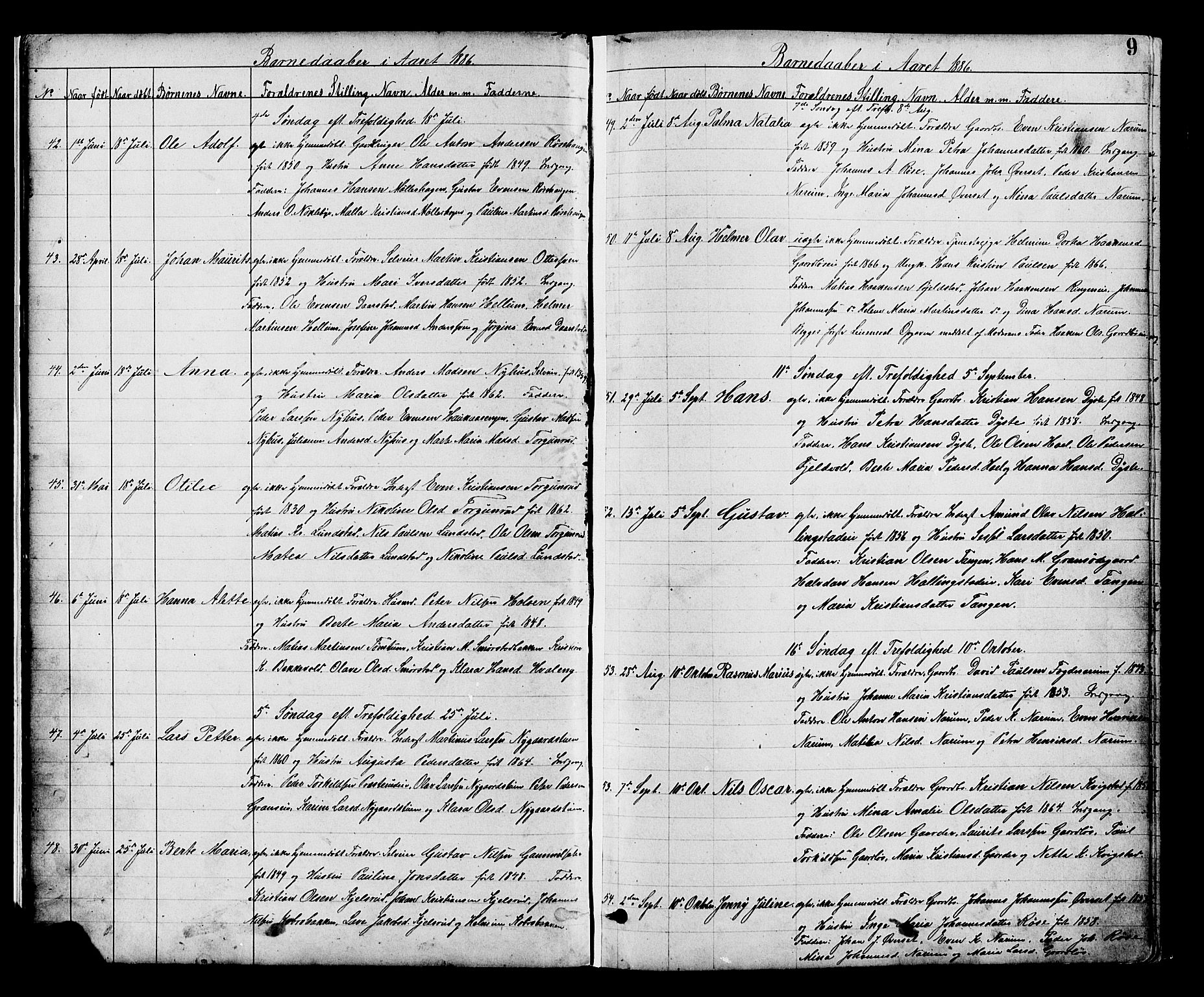 Vestre Toten prestekontor, AV/SAH-PREST-108/H/Ha/Hab/L0008: Parish register (copy) no. 8, 1885-1900, p. 9