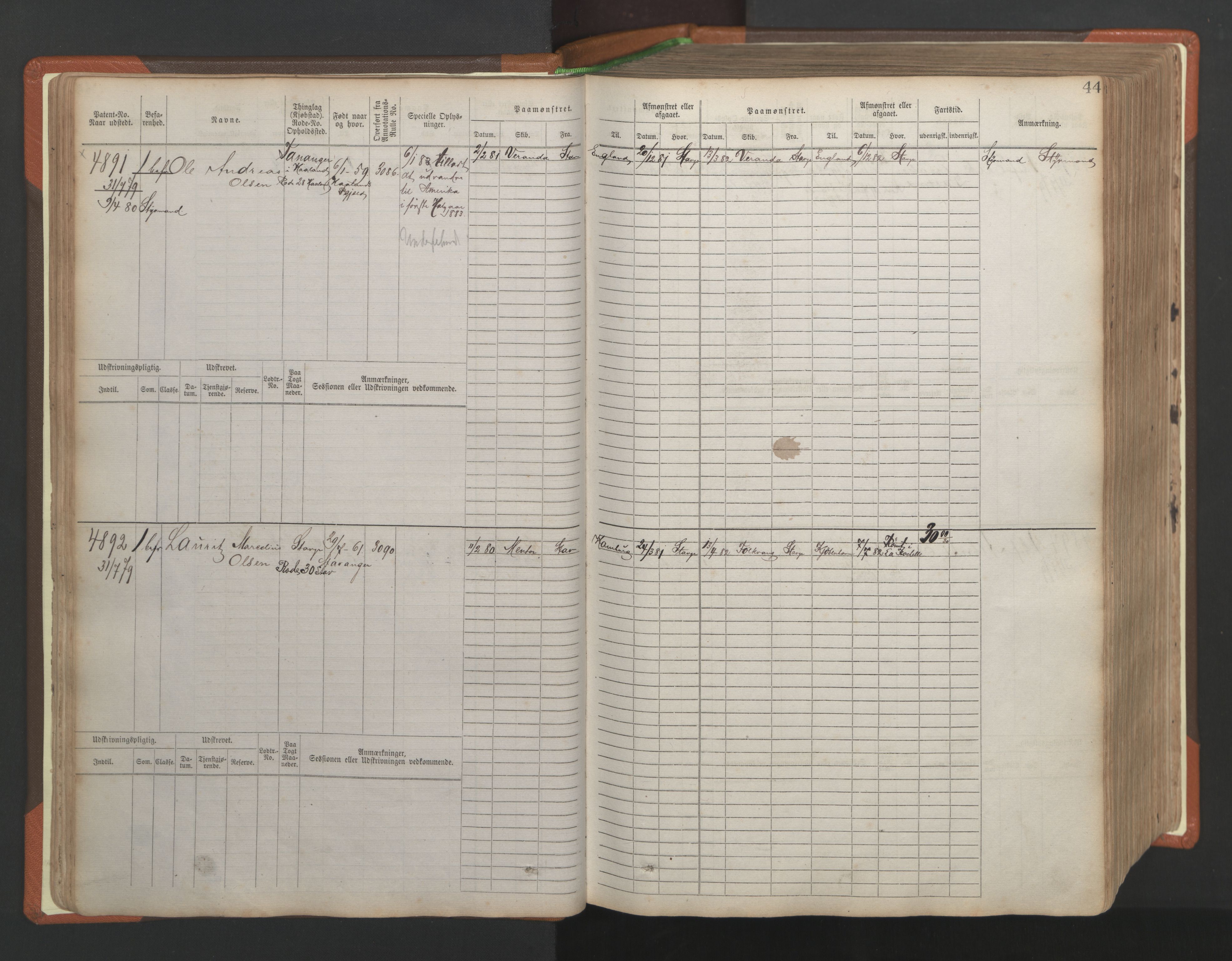 Stavanger sjømannskontor, AV/SAST-A-102006/F/Fb/Fbb/L0009: Sjøfartshovedrulle, patentnr. 4805-6006, 1879-1887, p. 48