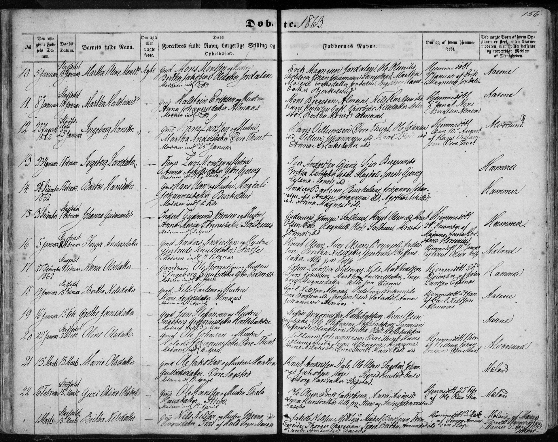 Hamre sokneprestembete, SAB/A-75501/H/Ha/Haa/Haaa/L0014: Parish register (official) no. A 14, 1858-1872, p. 156