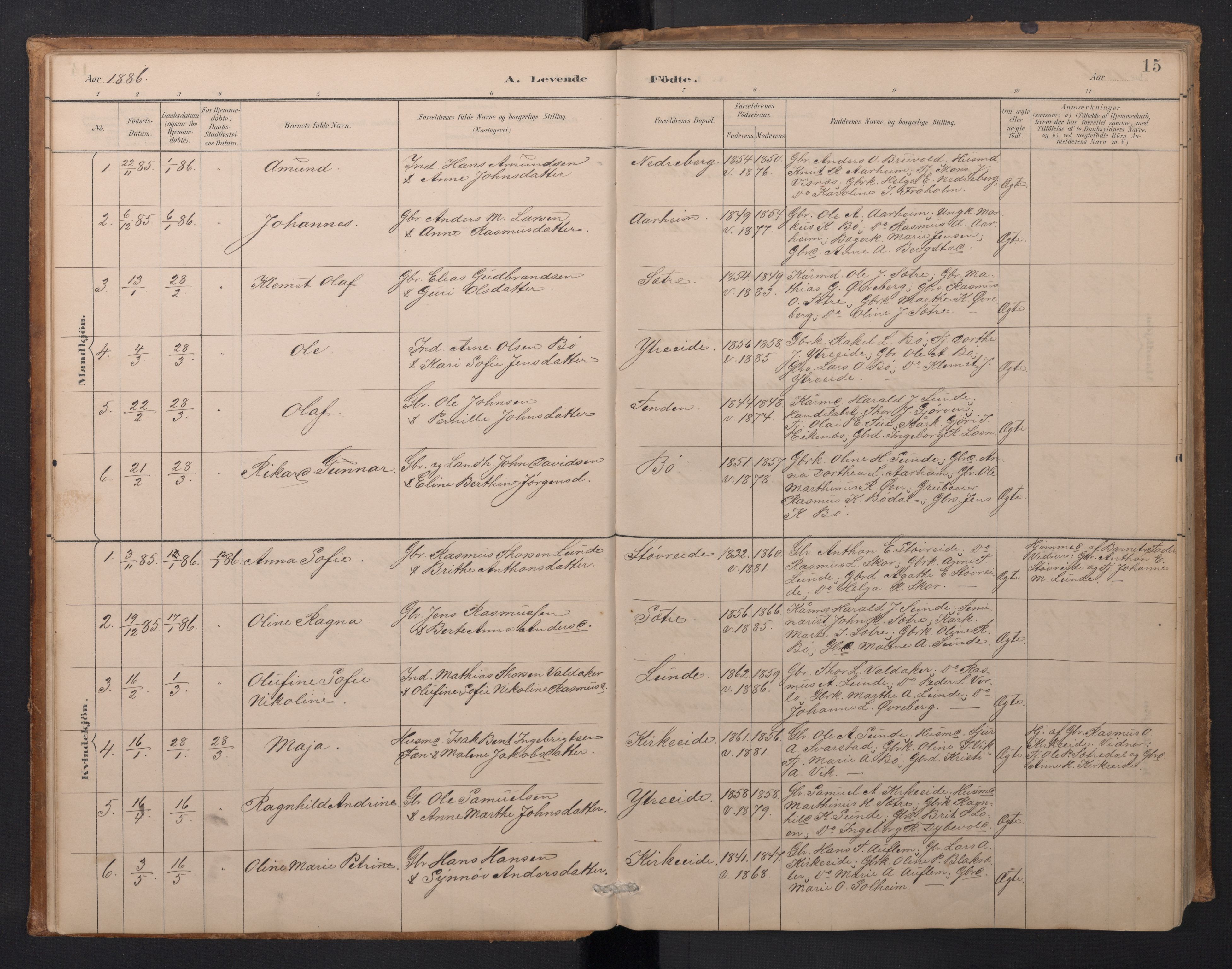 Stryn Sokneprestembete, AV/SAB-A-82501: Parish register (copy) no. A 2, 1883-1905, p. 14b-15a