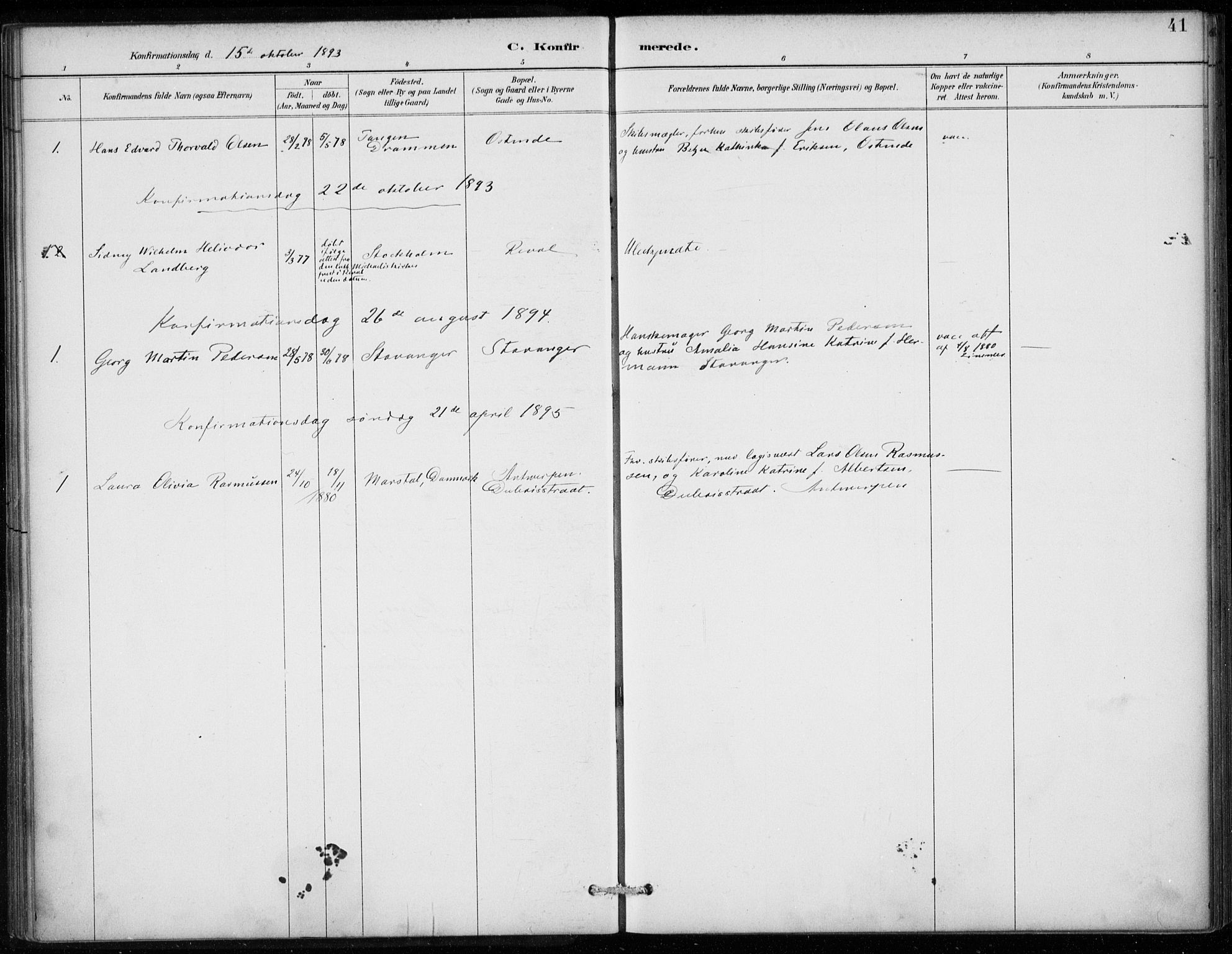 Den norske sjømannsmisjon i utlandet/Antwerpen, AV/SAB-SAB/PA-0105/H/Ha/L0002: Parish register (official) no. A 2, 1887-1913, p. 41