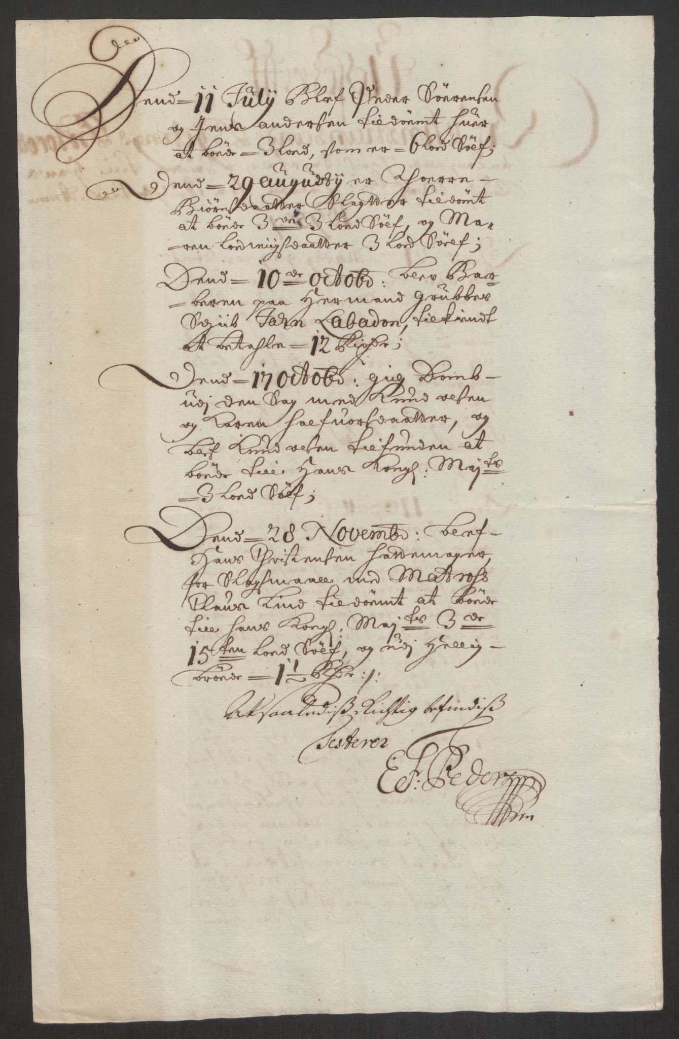 Rentekammeret inntil 1814, Reviderte regnskaper, Byregnskaper, AV/RA-EA-4066/R/Rm/L0285: [M18] Sikt og sakefall, 1681-1718, p. 215