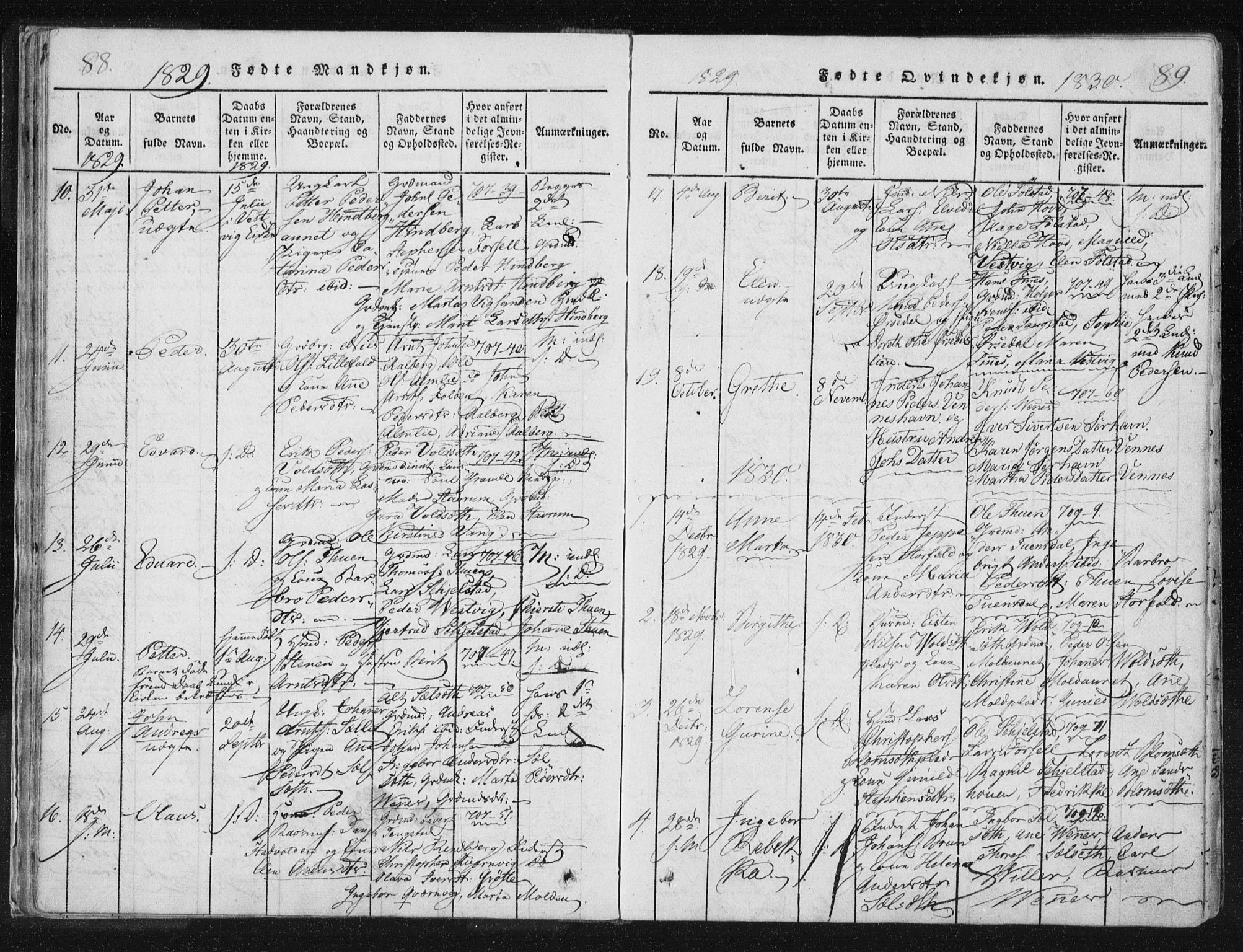 Ministerialprotokoller, klokkerbøker og fødselsregistre - Nord-Trøndelag, SAT/A-1458/744/L0417: Parish register (official) no. 744A01, 1817-1842, p. 88-89