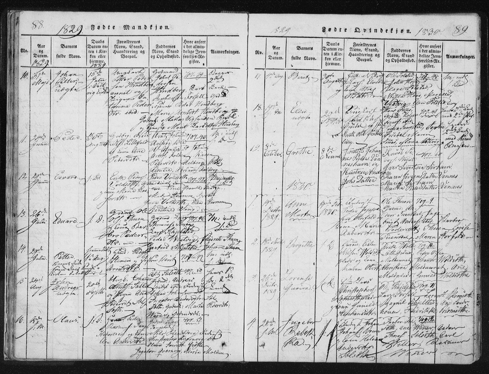 Ministerialprotokoller, klokkerbøker og fødselsregistre - Nord-Trøndelag, AV/SAT-A-1458/744/L0417: Parish register (official) no. 744A01, 1817-1842, p. 88-89