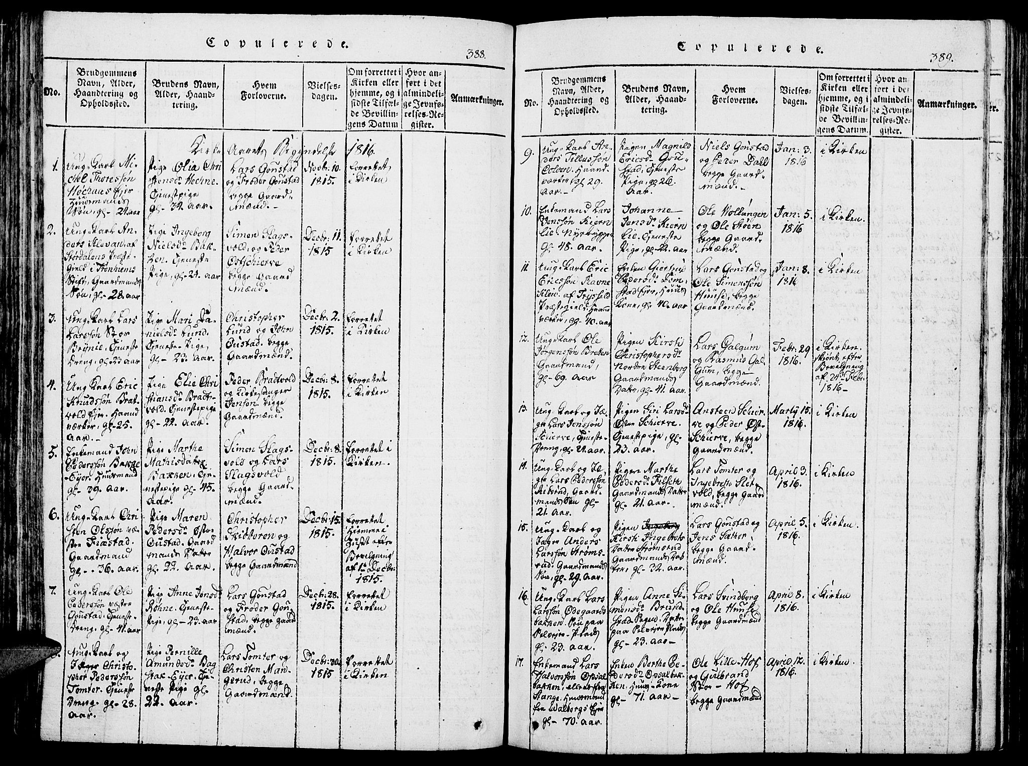 Romedal prestekontor, AV/SAH-PREST-004/K/L0002: Parish register (official) no. 2, 1814-1828, p. 388-389