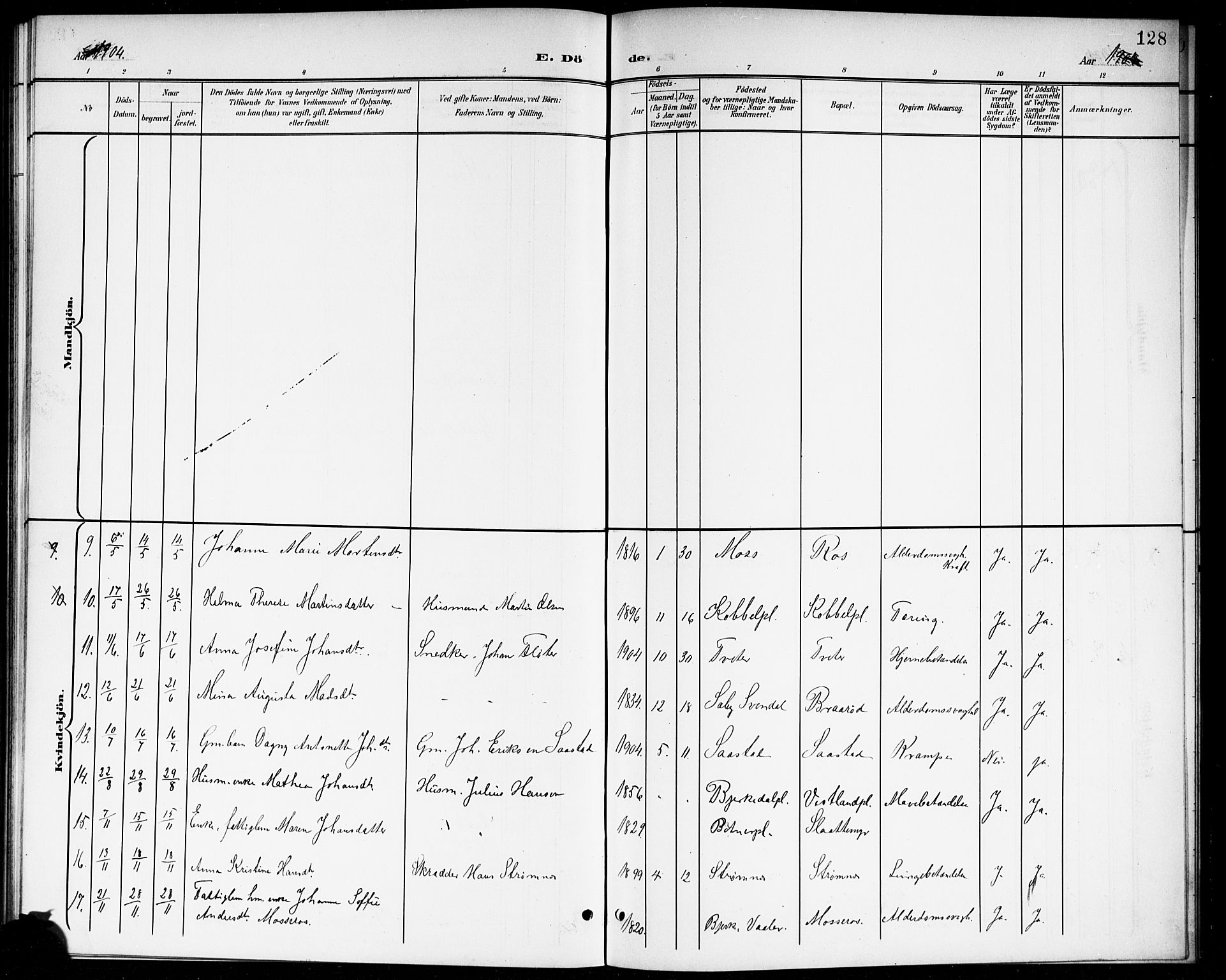 Våler prestekontor Kirkebøker, AV/SAO-A-11083/G/Ga/L0004: Parish register (copy) no. I 4, 1901-1914, p. 128