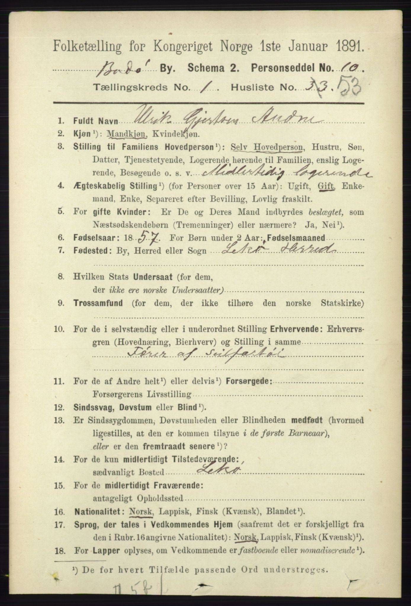 RA, 1891 census for 1804 Bodø, 1891, p. 843