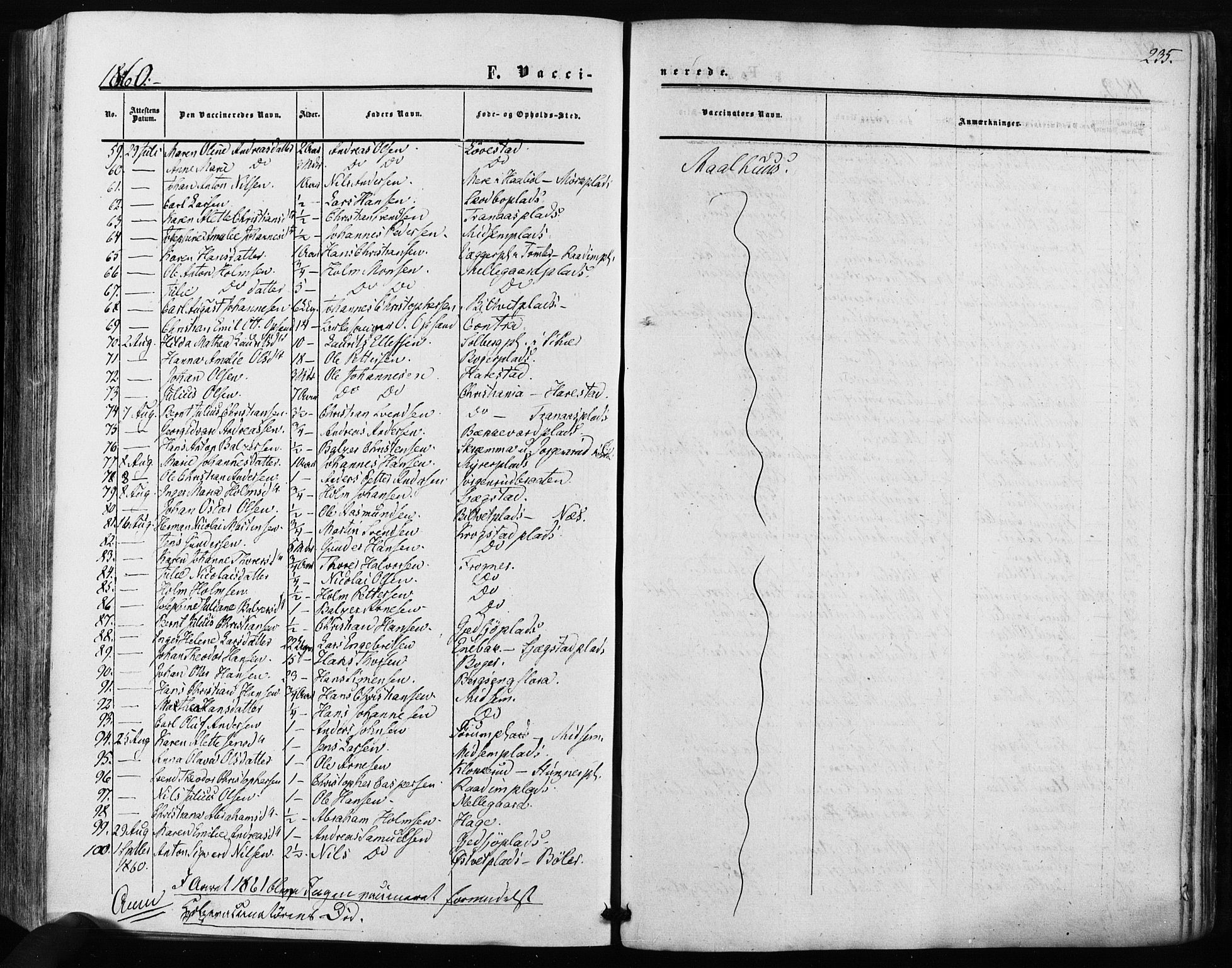 Kråkstad prestekontor Kirkebøker, SAO/A-10125a/F/Fa/L0007: Parish register (official) no. I 7, 1858-1870, p. 235
