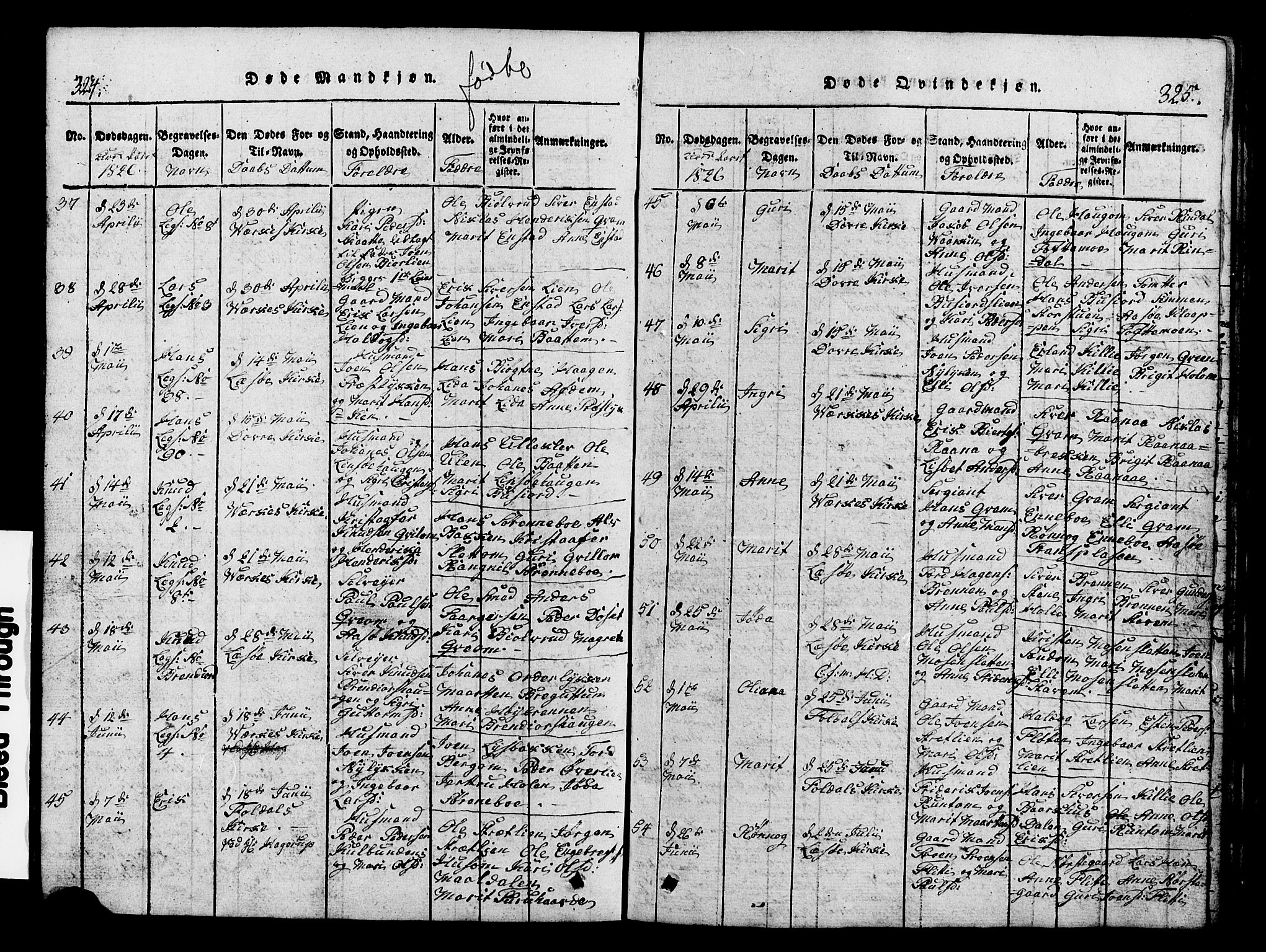 Lesja prestekontor, SAH/PREST-068/H/Ha/Hab/L0001: Parish register (copy) no. 1, 1820-1831, p. 324-325