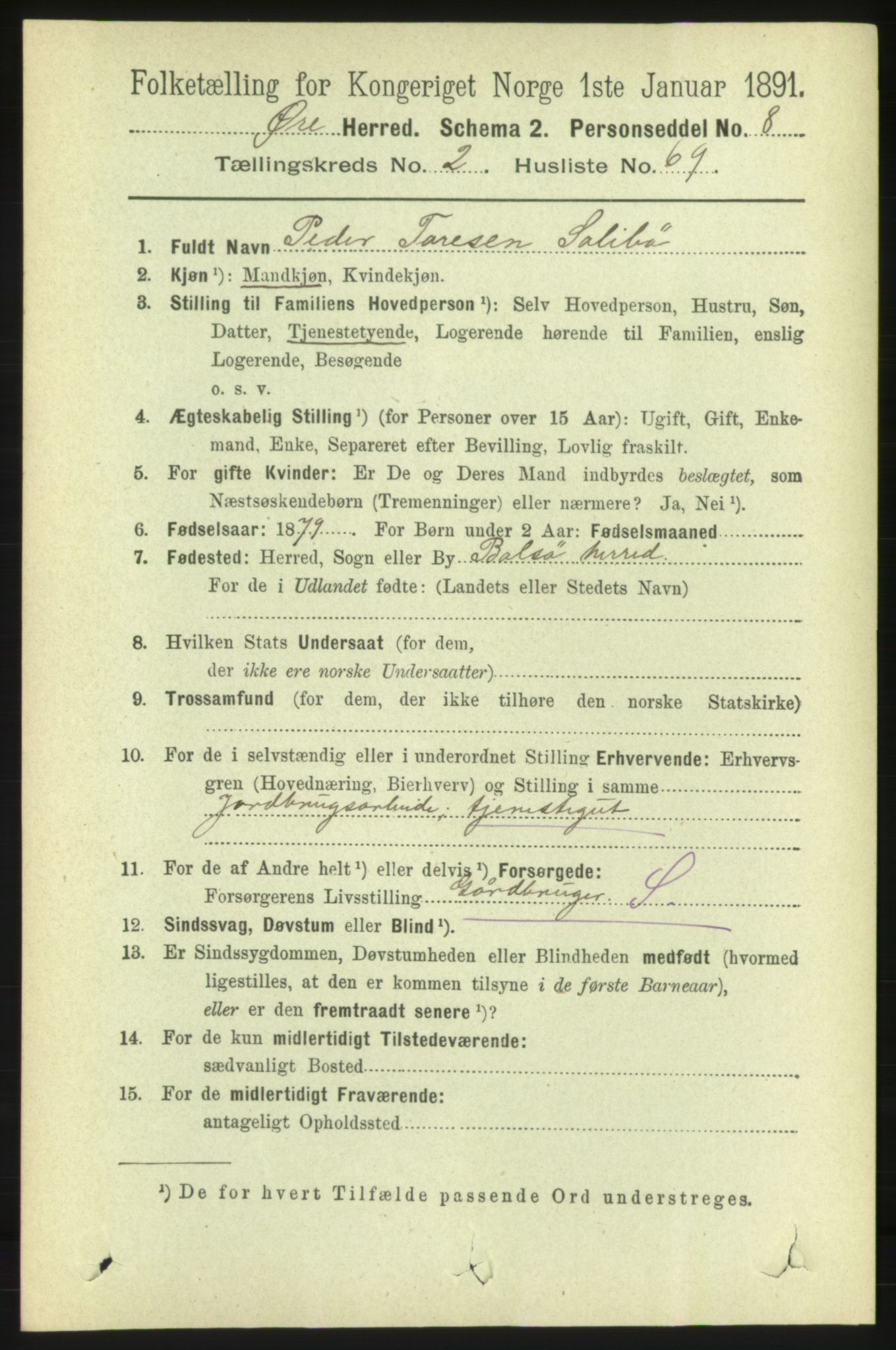 RA, 1891 census for 1558 Øre, 1891, p. 1019