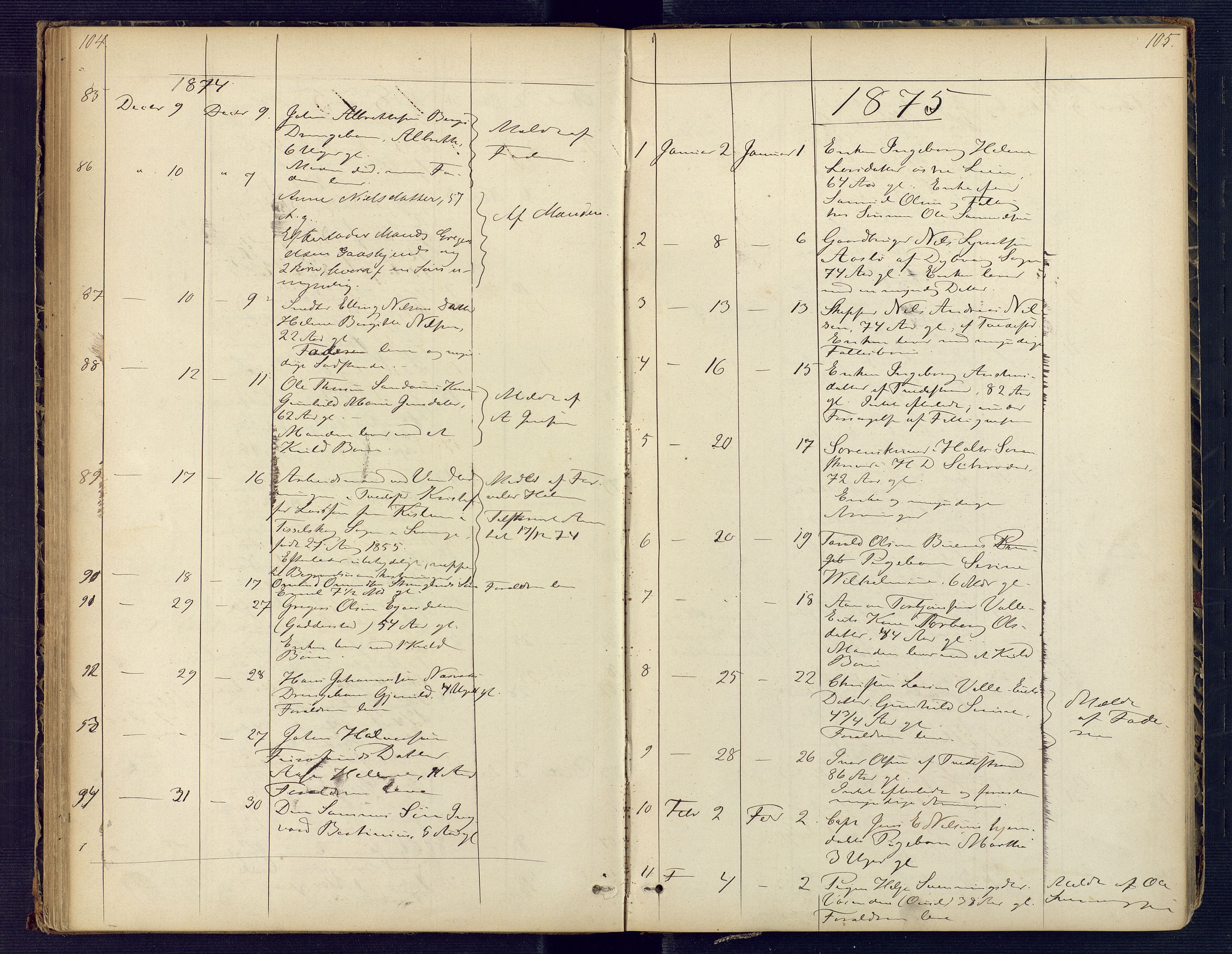 Holt sorenskriveri, AV/SAK-1221-0002/H/Ha/L0001: Dødsfallsprotokoll nr. 2, 1863-1882, p. 104-105