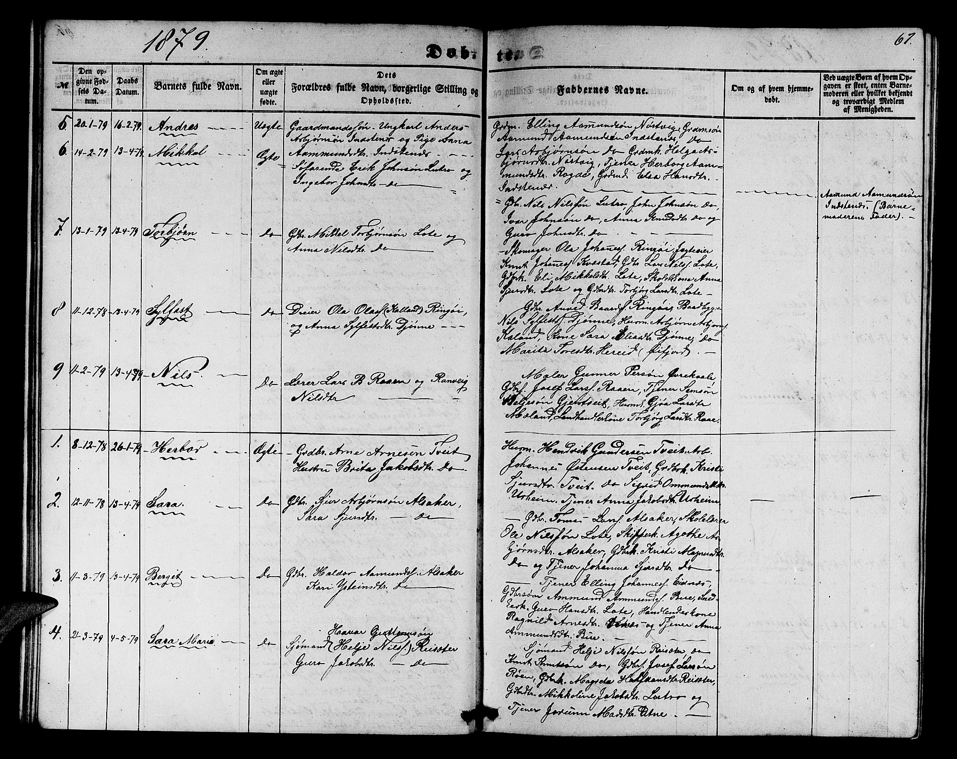 Ullensvang sokneprestembete, SAB/A-78701/H/Hab: Parish register (copy) no. E 6, 1857-1886, p. 67