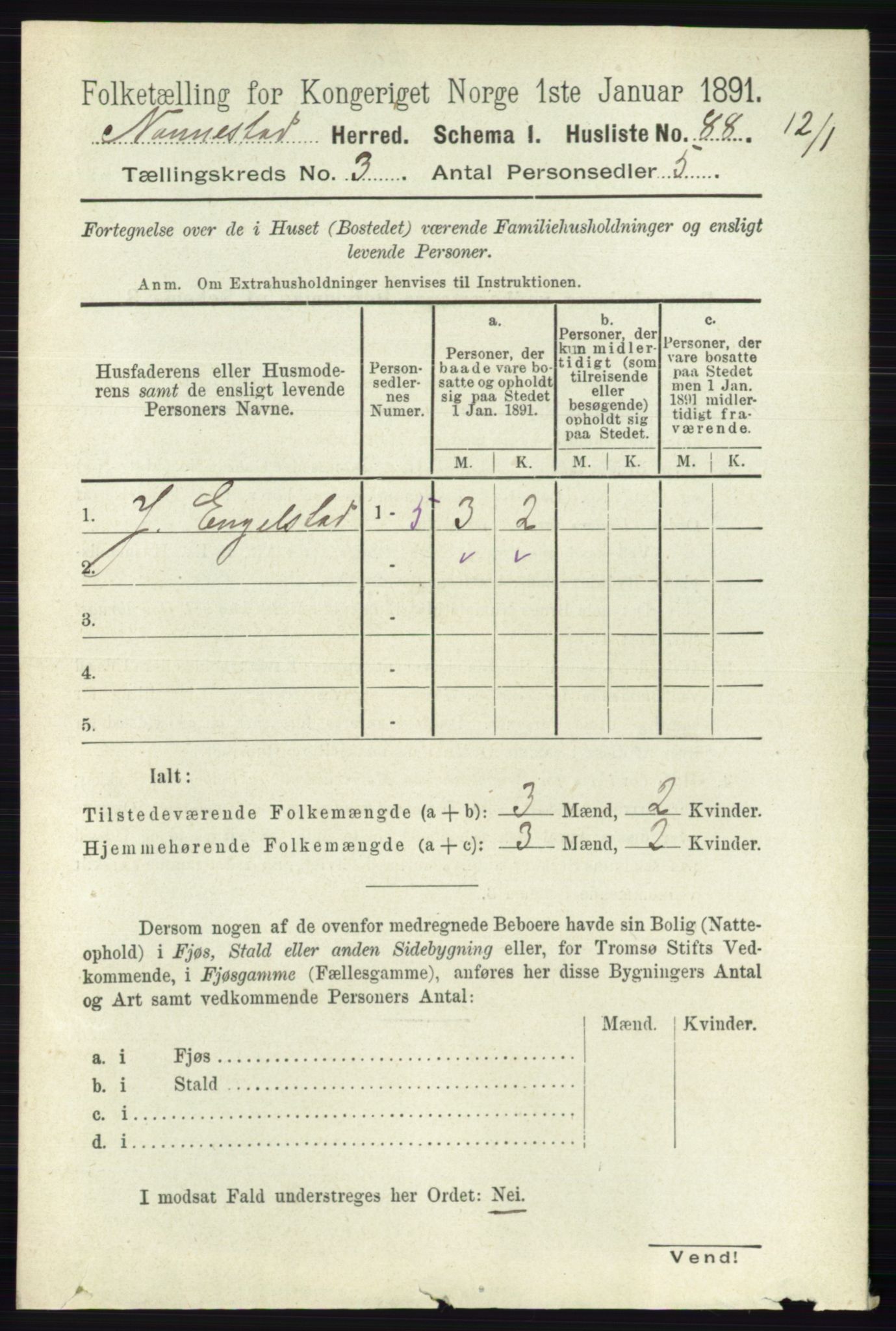 RA, 1891 census for 0238 Nannestad, 1891, p. 1462