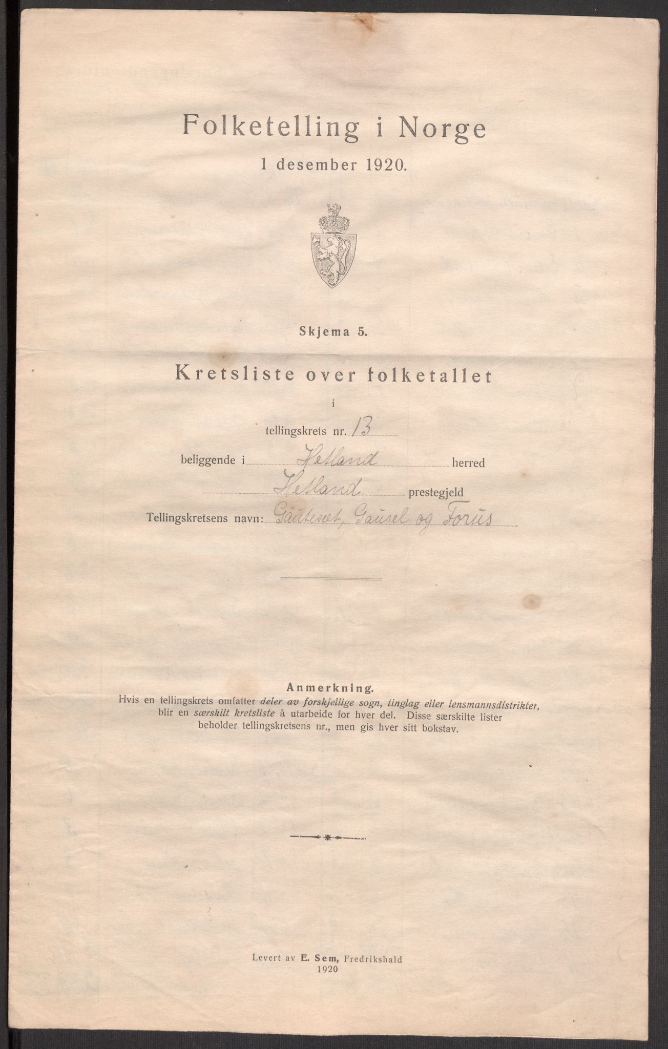 SAST, 1920 census for Hetland, 1920, p. 55