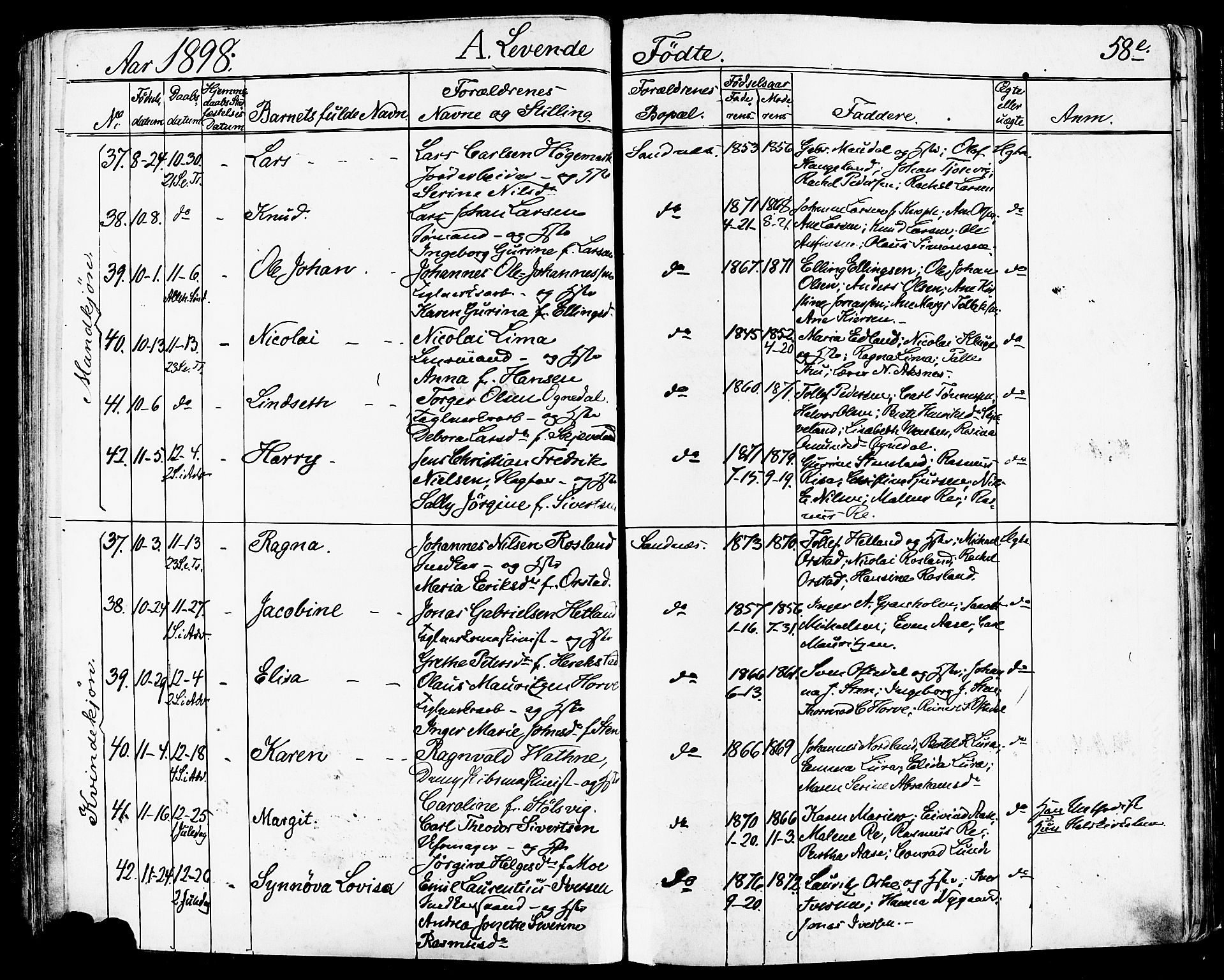 Høyland sokneprestkontor, AV/SAST-A-101799/001/30BA/L0014: Parish register (official) no. A 12, 1890-1898, p. 58