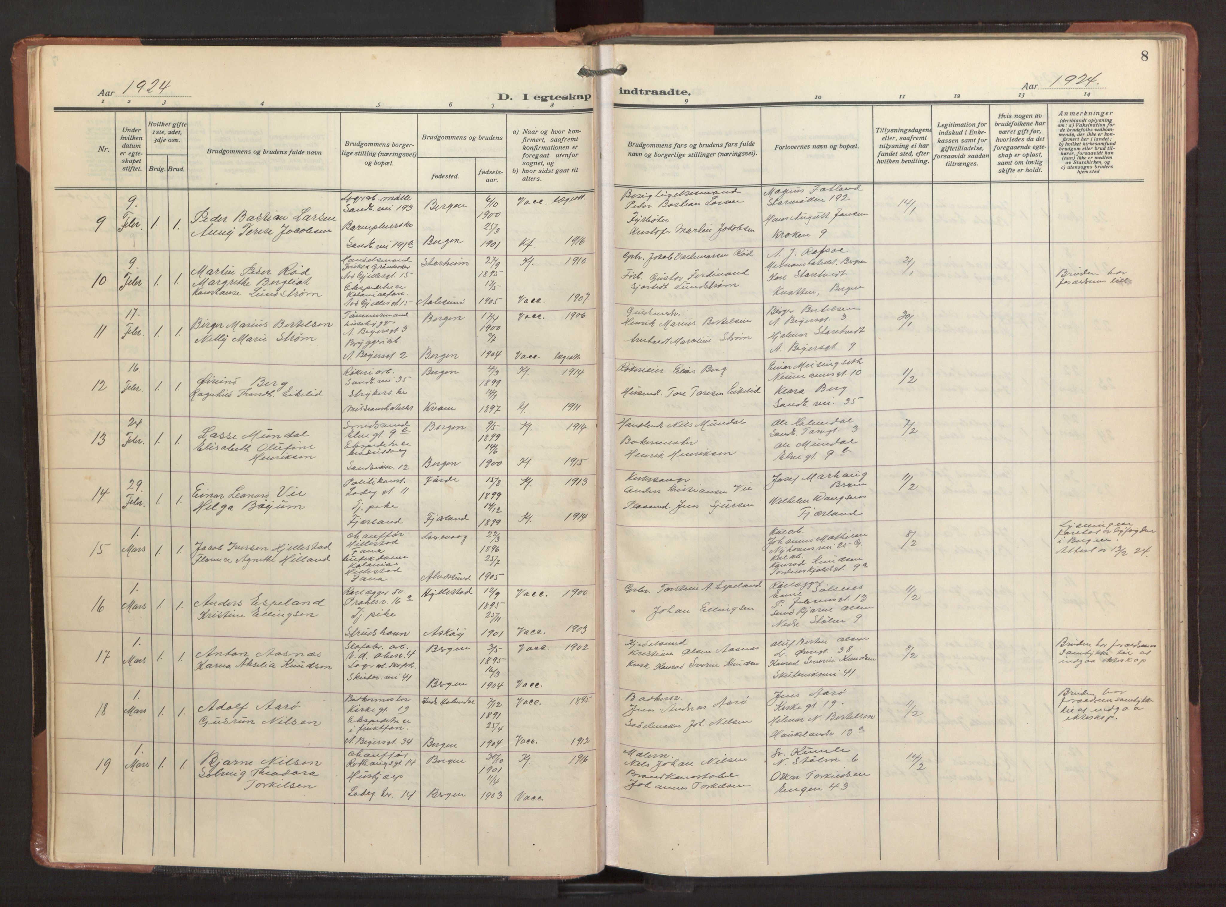 Sandviken Sokneprestembete, SAB/A-77601/H/Ha/L0016: Parish register (official) no. D 3, 1923-1940, p. 8
