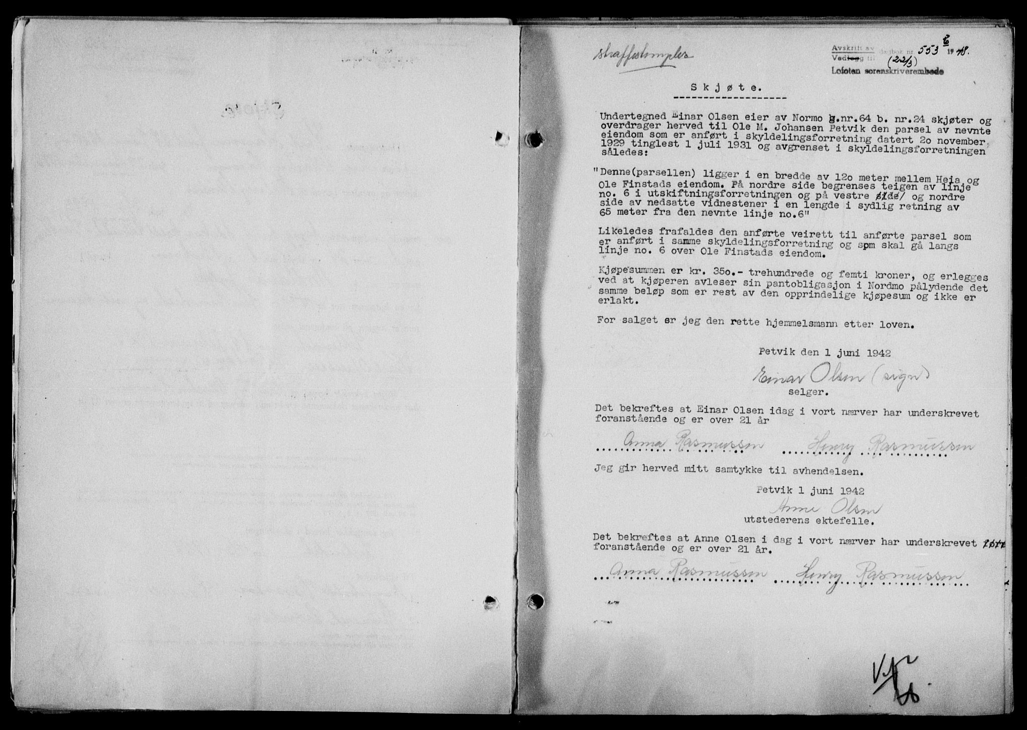 Lofoten sorenskriveri, SAT/A-0017/1/2/2C/L0018a: Mortgage book no. 18a, 1948-1948, Diary no: : 553/1948