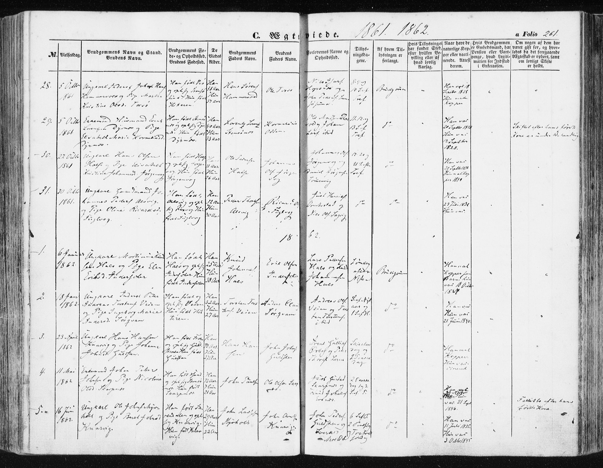 Ministerialprotokoller, klokkerbøker og fødselsregistre - Møre og Romsdal, AV/SAT-A-1454/581/L0937: Parish register (official) no. 581A05, 1853-1872, p. 261