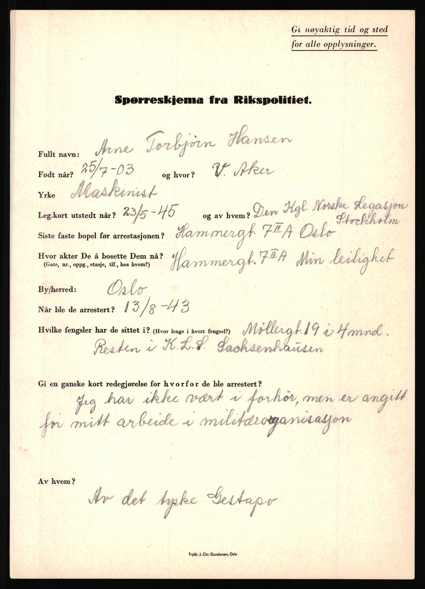 Rikspolitisjefen, AV/RA-S-1560/L/L0006: Hansen, Adolf Boye - Hemstad, Gunnar, 1940-1945, p. 37