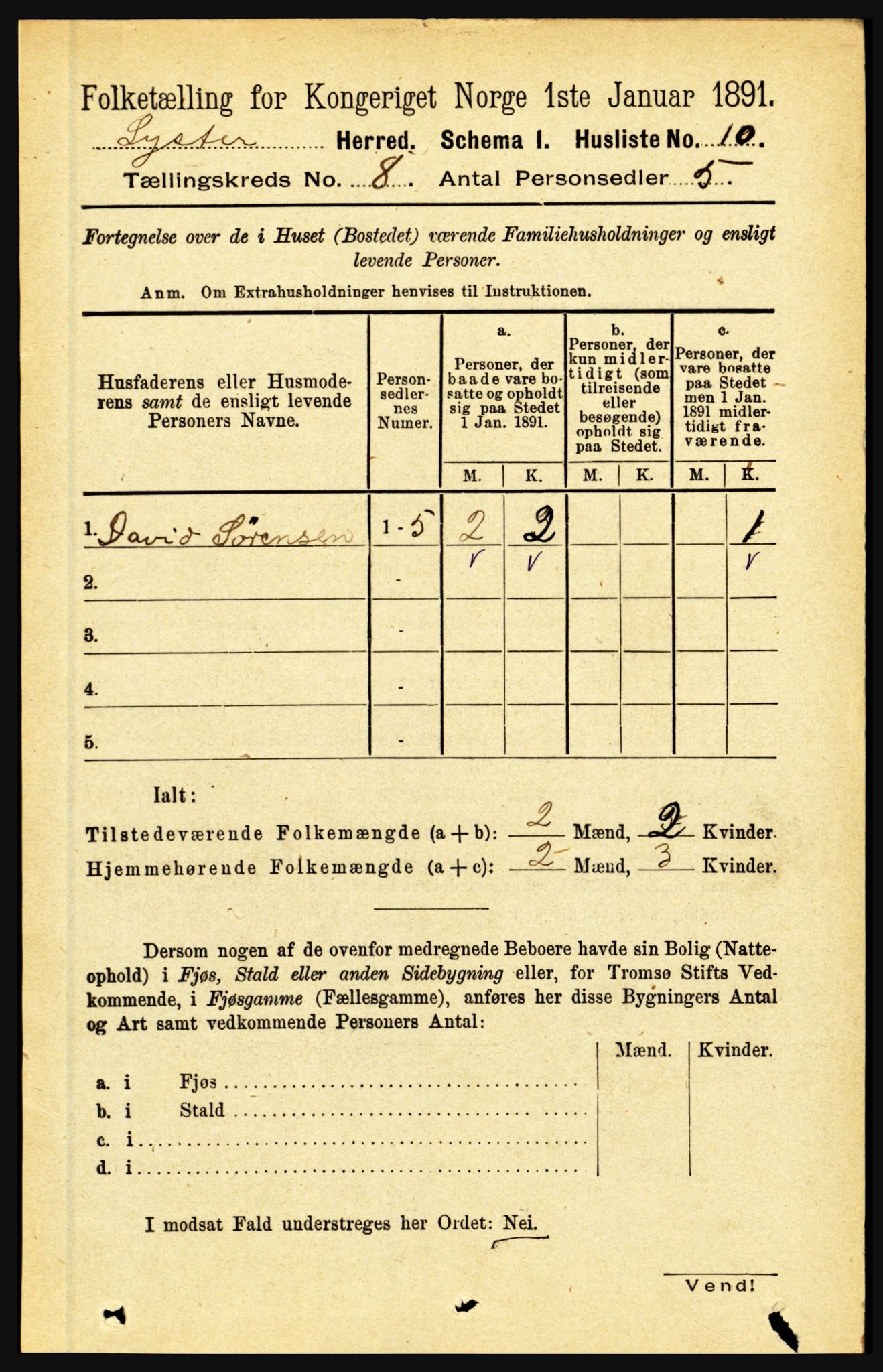 RA, 1891 census for 1426 Luster, 1891, p. 2682