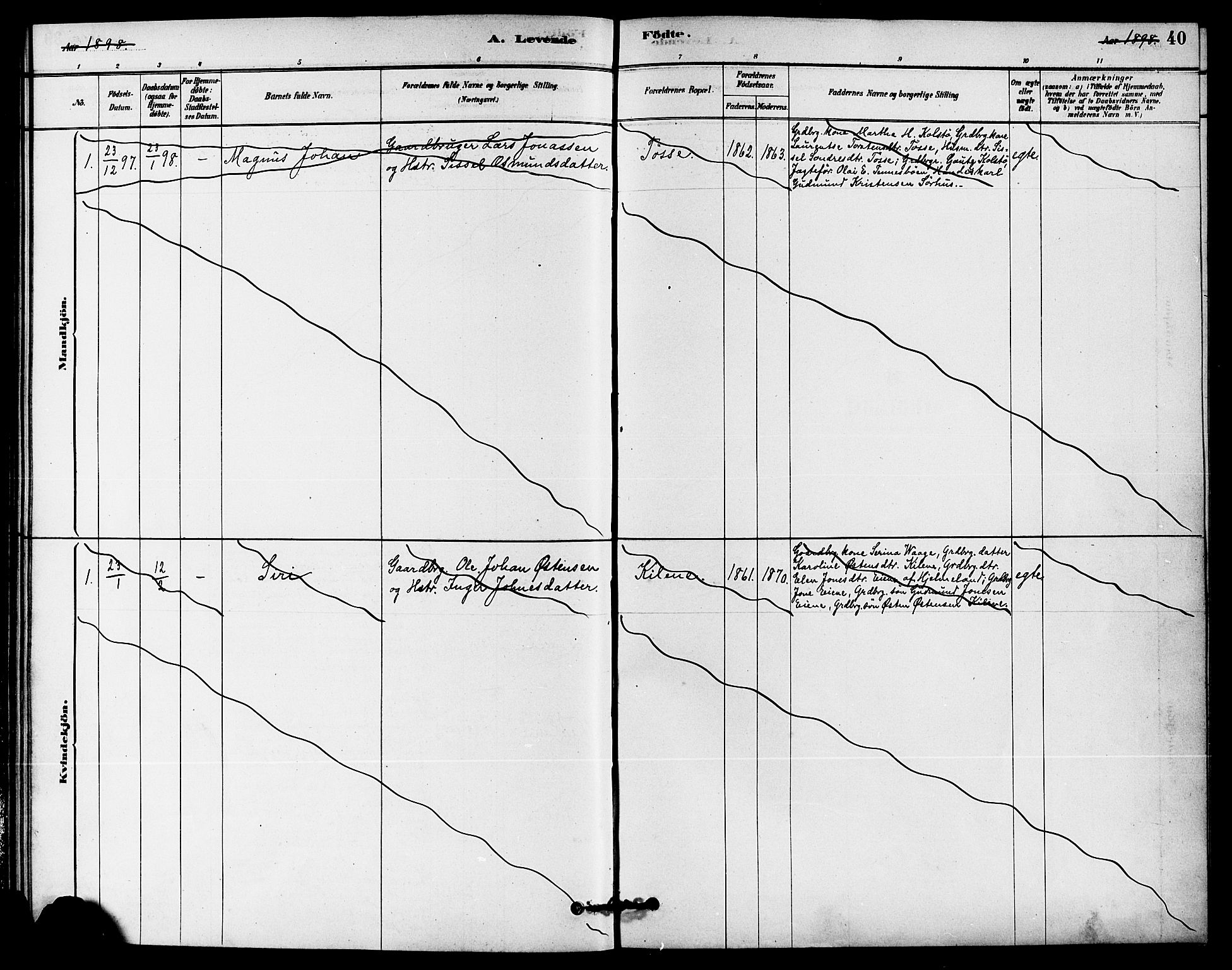 Jelsa sokneprestkontor, AV/SAST-A-101842/01/IV: Parish register (official) no. A 9, 1878-1898, p. 40