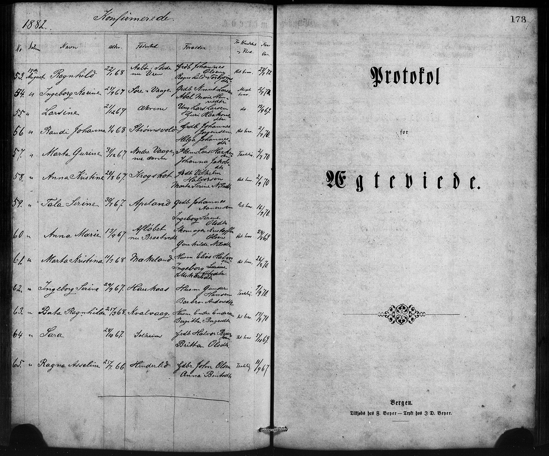 Sveio Sokneprestembete, SAB/A-78501/H/Haa: Parish register (official) no. B 1, 1870-1883, p. 173