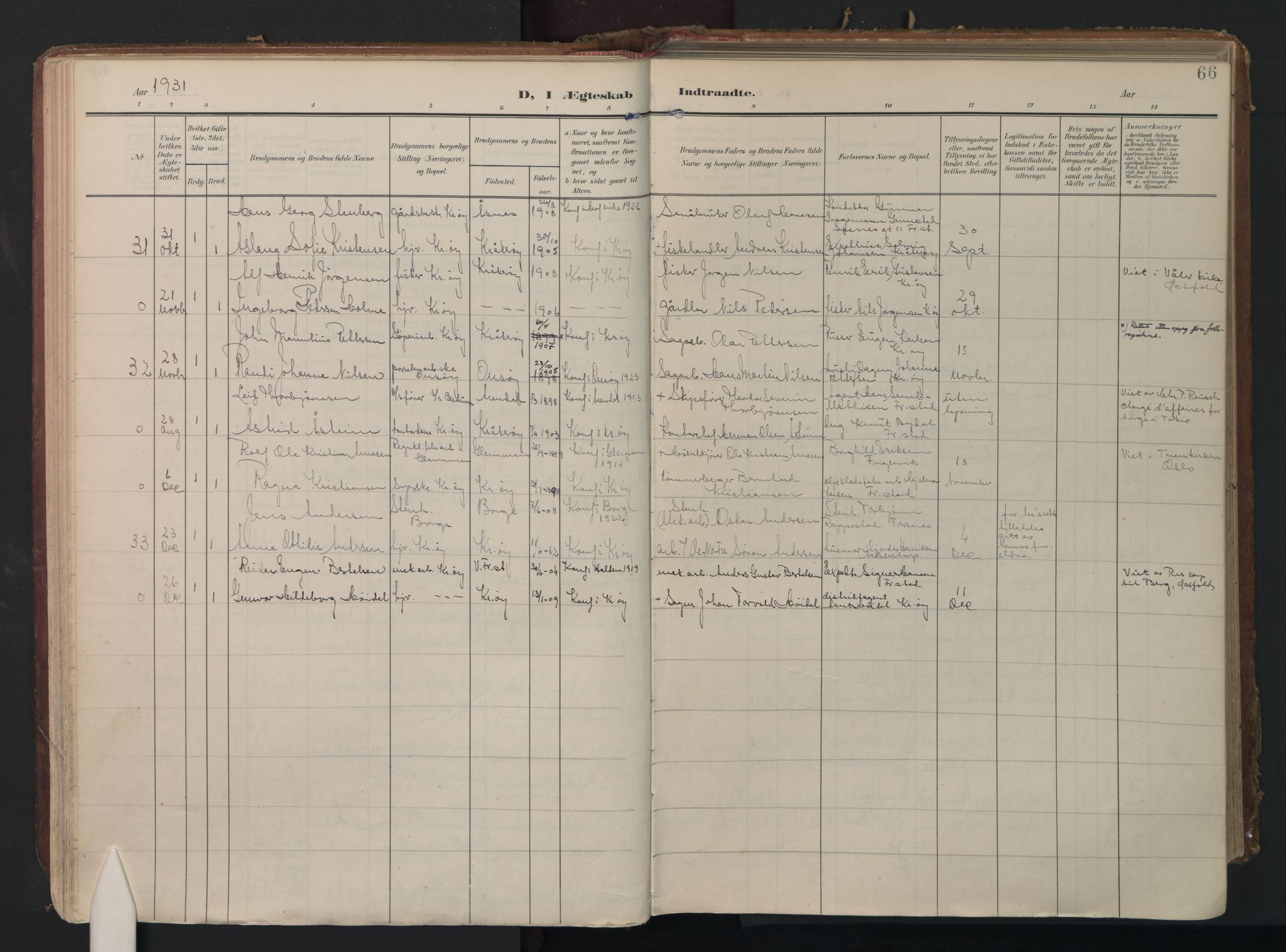 Kråkerøy prestekontor Kirkebøker, AV/SAO-A-10912/F/Fa/L0004: Parish register (official) no. 4, 1908-1965, p. 66