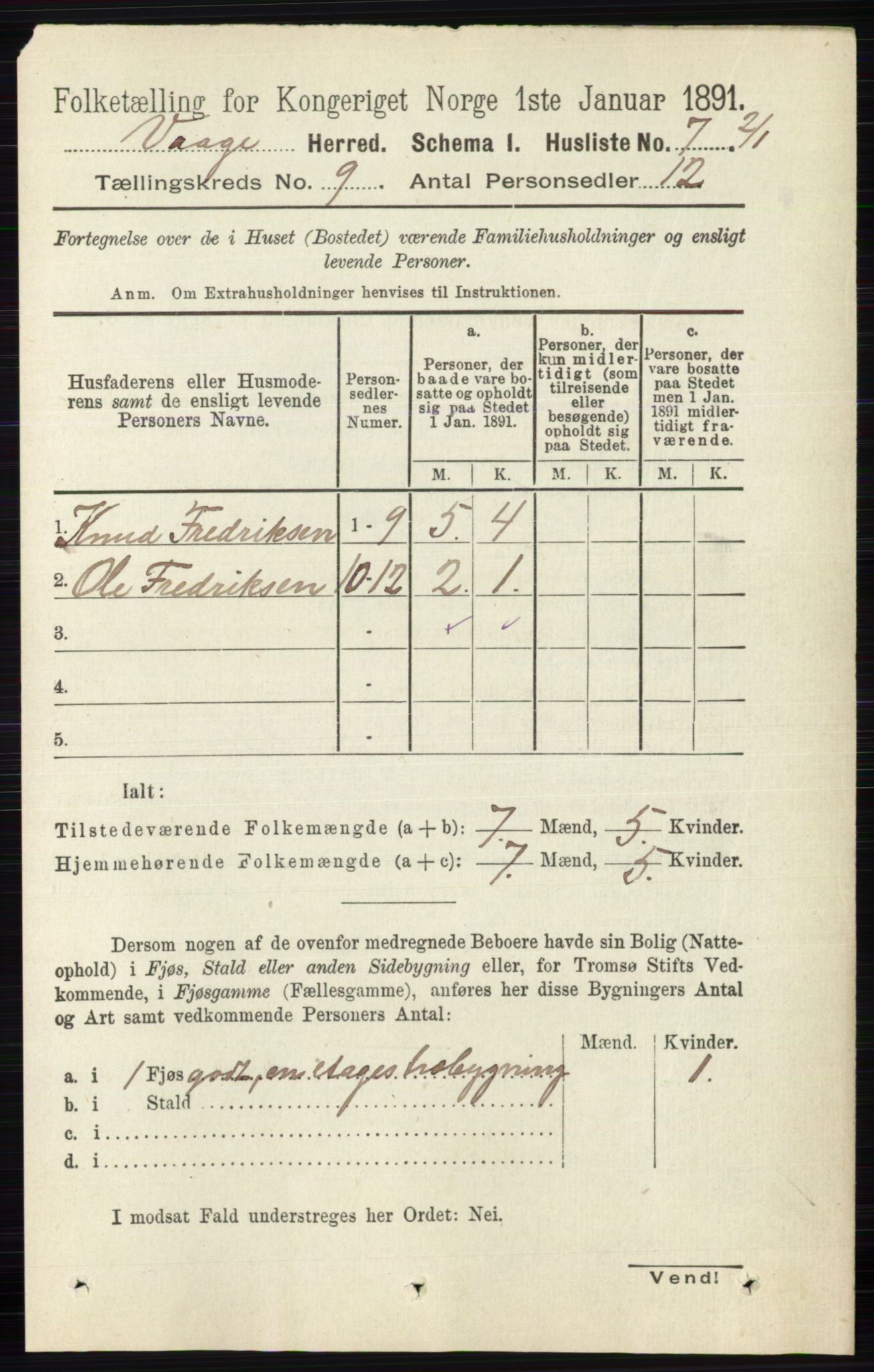 RA, 1891 census for 0515 Vågå, 1891, p. 5390