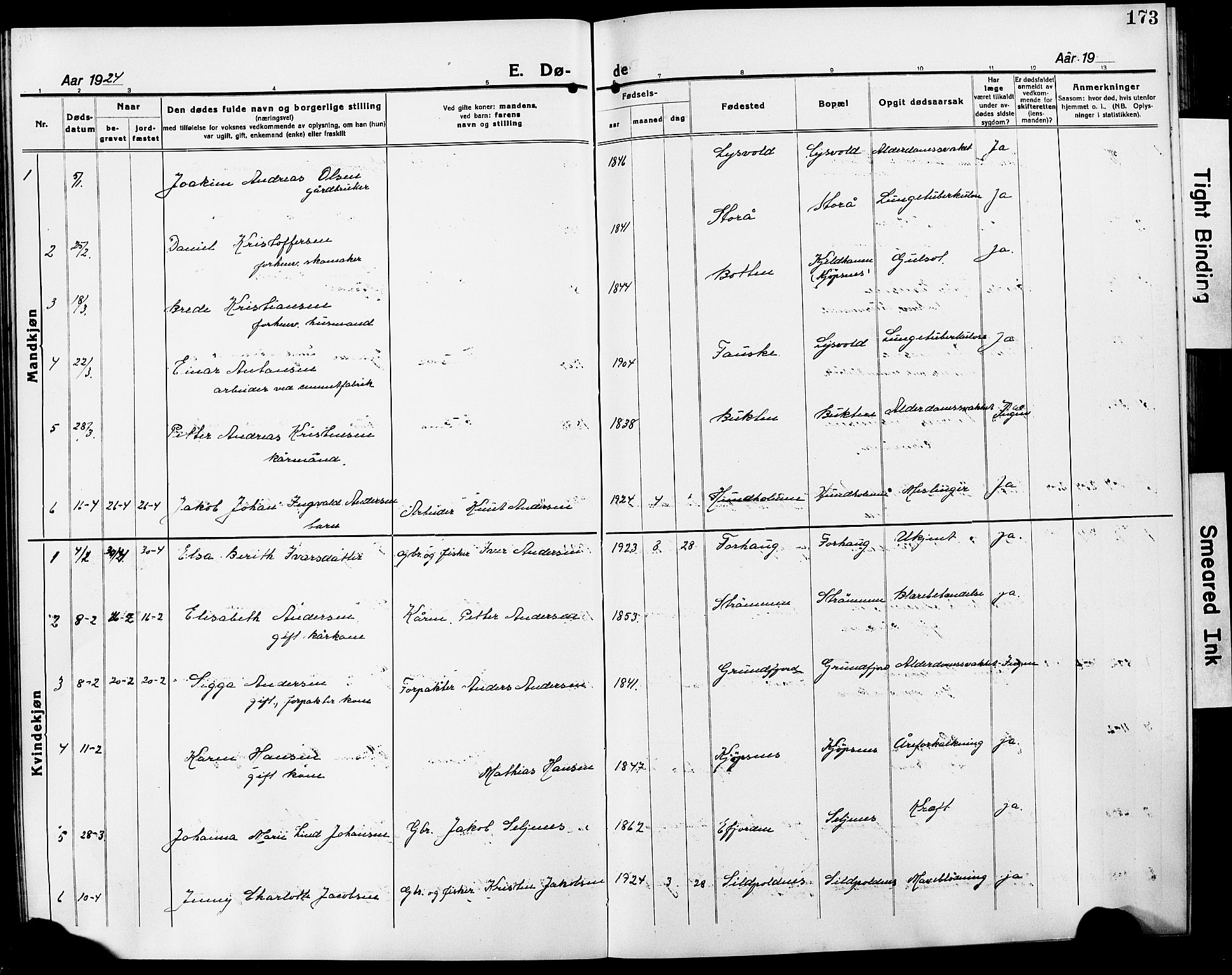 Ministerialprotokoller, klokkerbøker og fødselsregistre - Nordland, AV/SAT-A-1459/861/L0878: Parish register (copy) no. 861C04, 1917-1928, p. 173