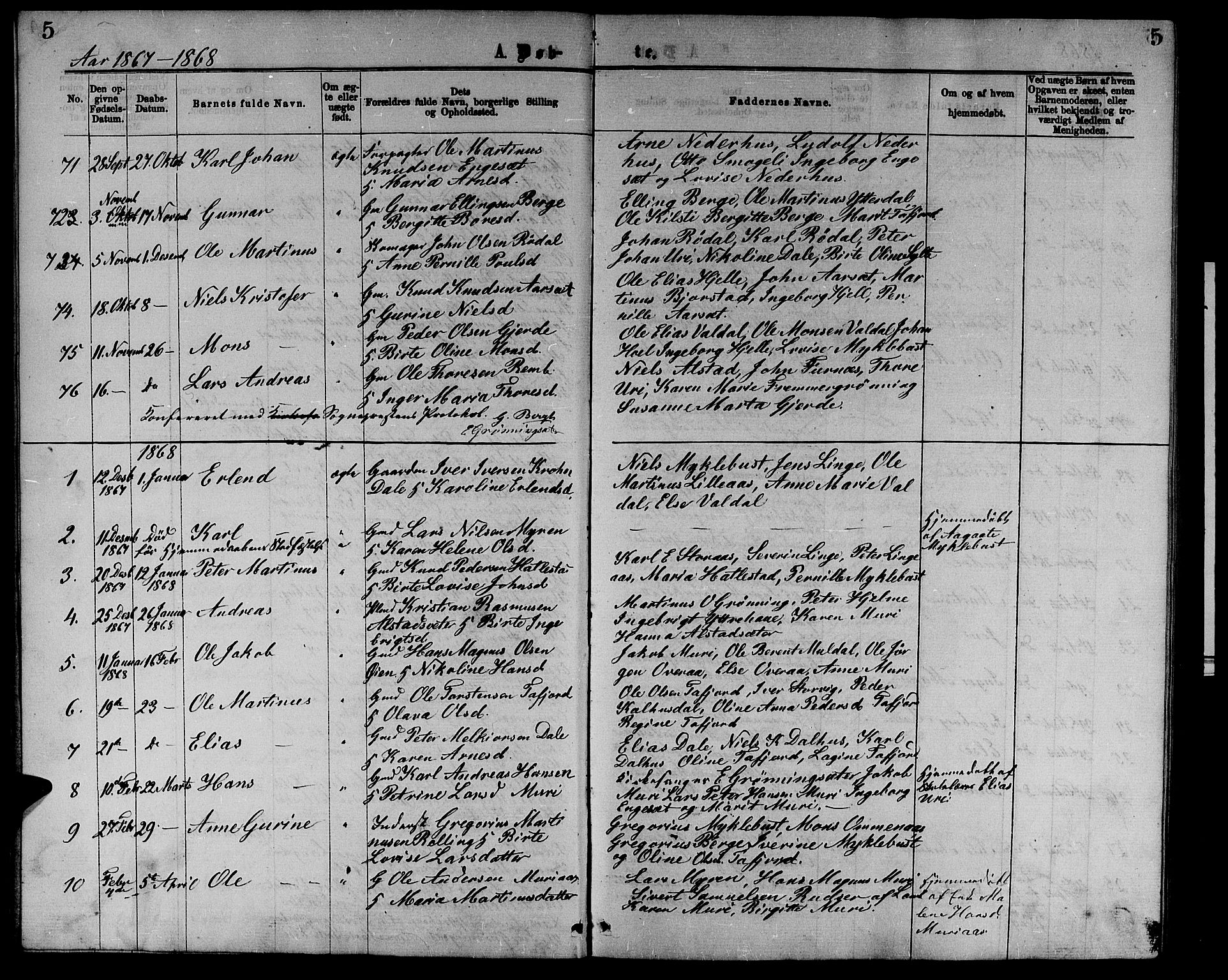 Ministerialprotokoller, klokkerbøker og fødselsregistre - Møre og Romsdal, SAT/A-1454/519/L0262: Parish register (copy) no. 519C03, 1866-1884, p. 5