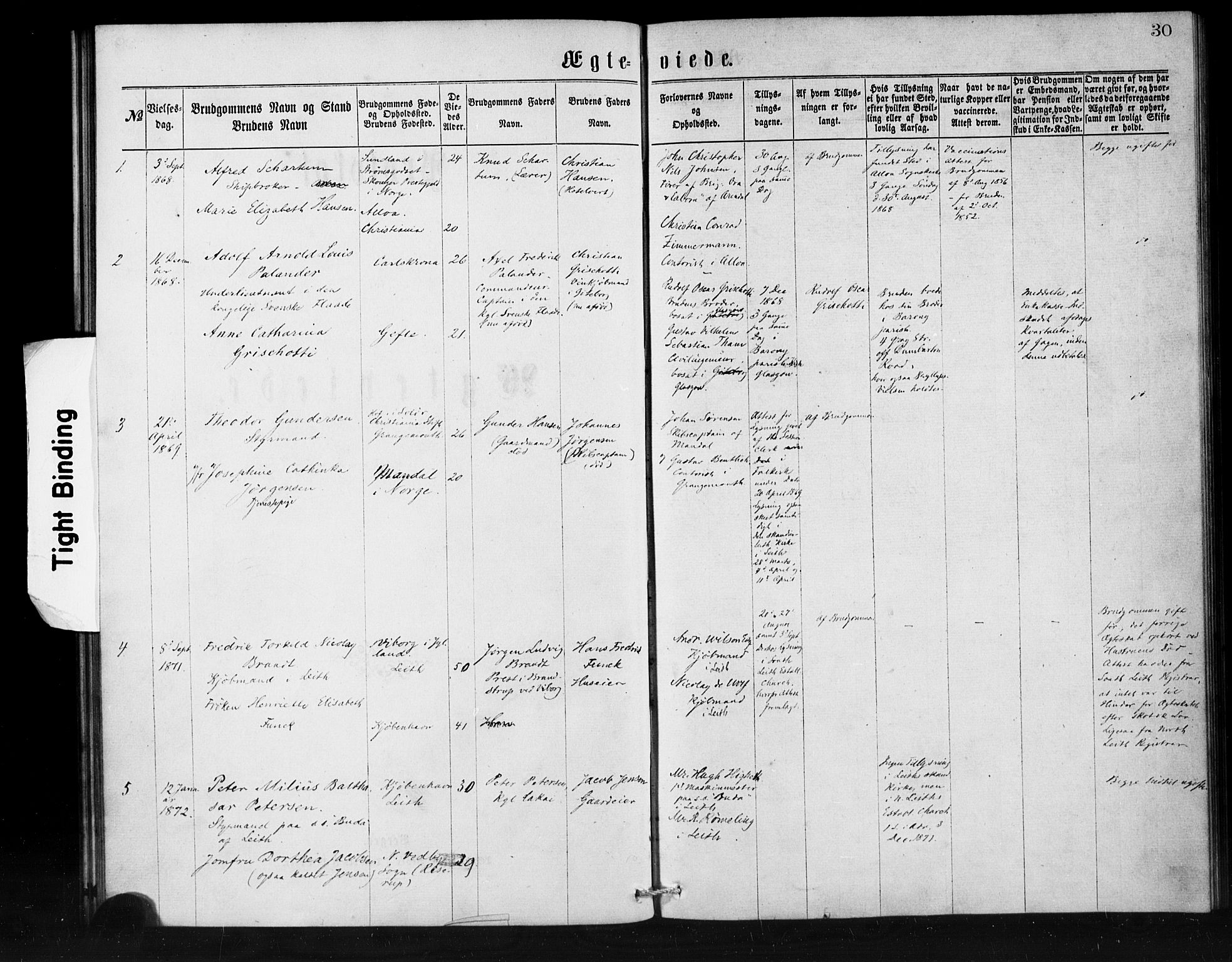 Den norske sjømannsmisjon i utlandet/Skotske havner (Leith, Glasgow), SAB/SAB/PA-0100/H/Ha/Haa/L0001: Parish register (official) no. A 1, 1865-1880, p. 30