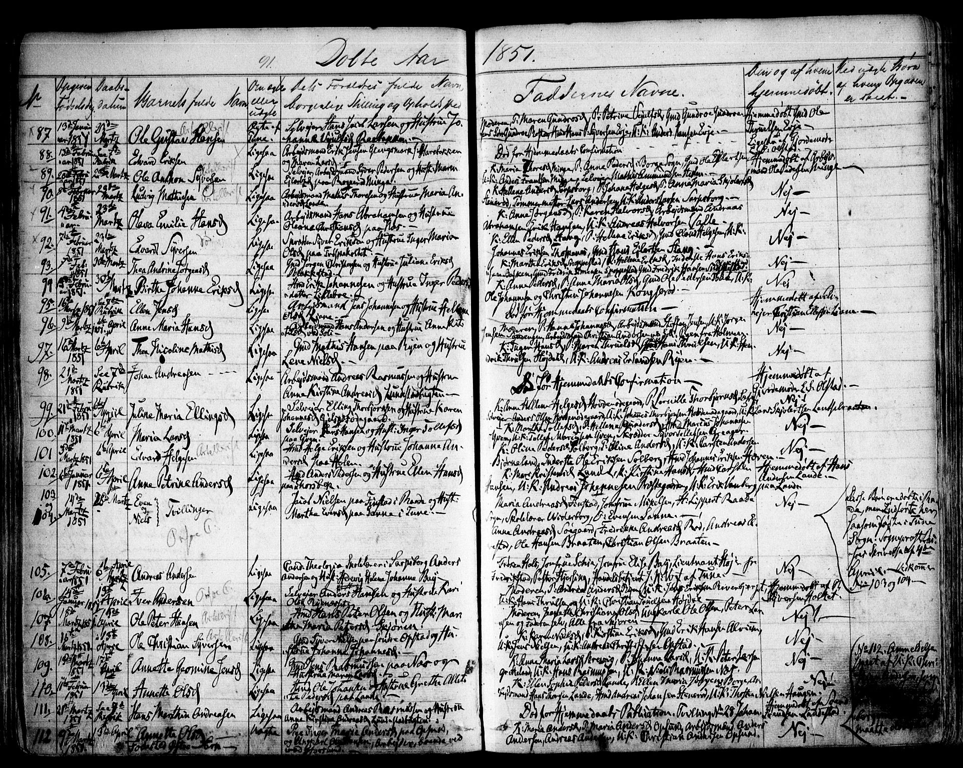Tune prestekontor Kirkebøker, AV/SAO-A-2007/F/Fa/L0010a: Parish register (official) no. 10A, 1847-1852, p. 91