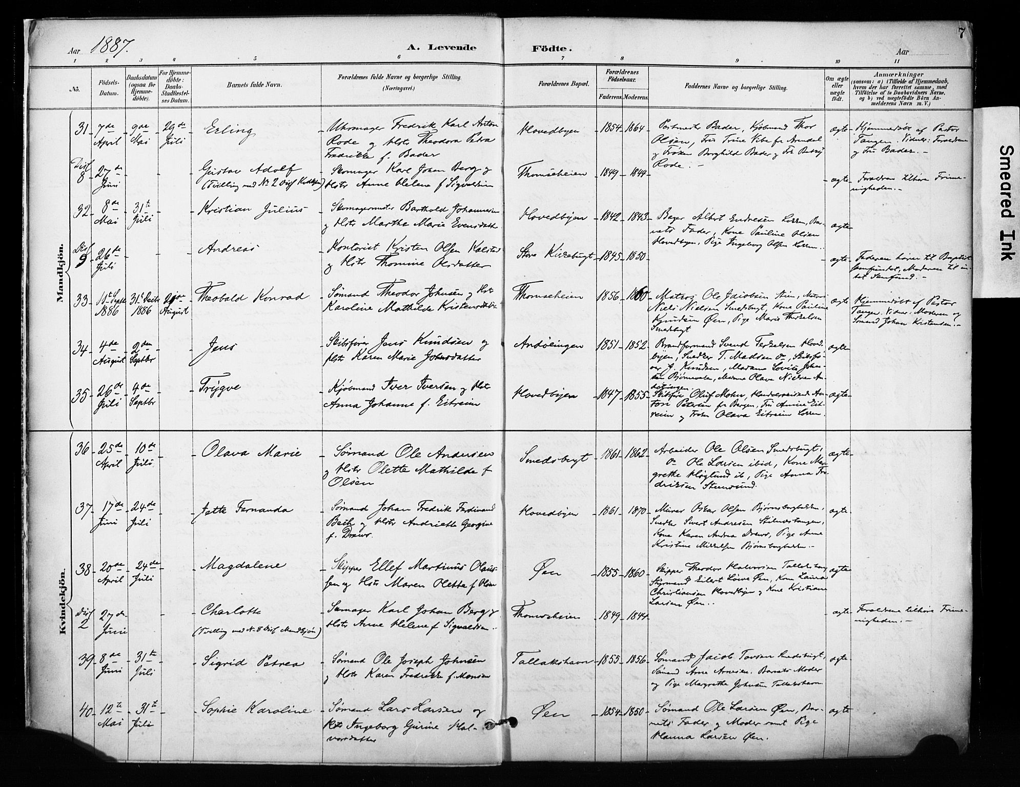 Kragerø kirkebøker, SAKO/A-278/F/Fa/L0013: Parish register (official) no. 13, 1887-1915, p. 7