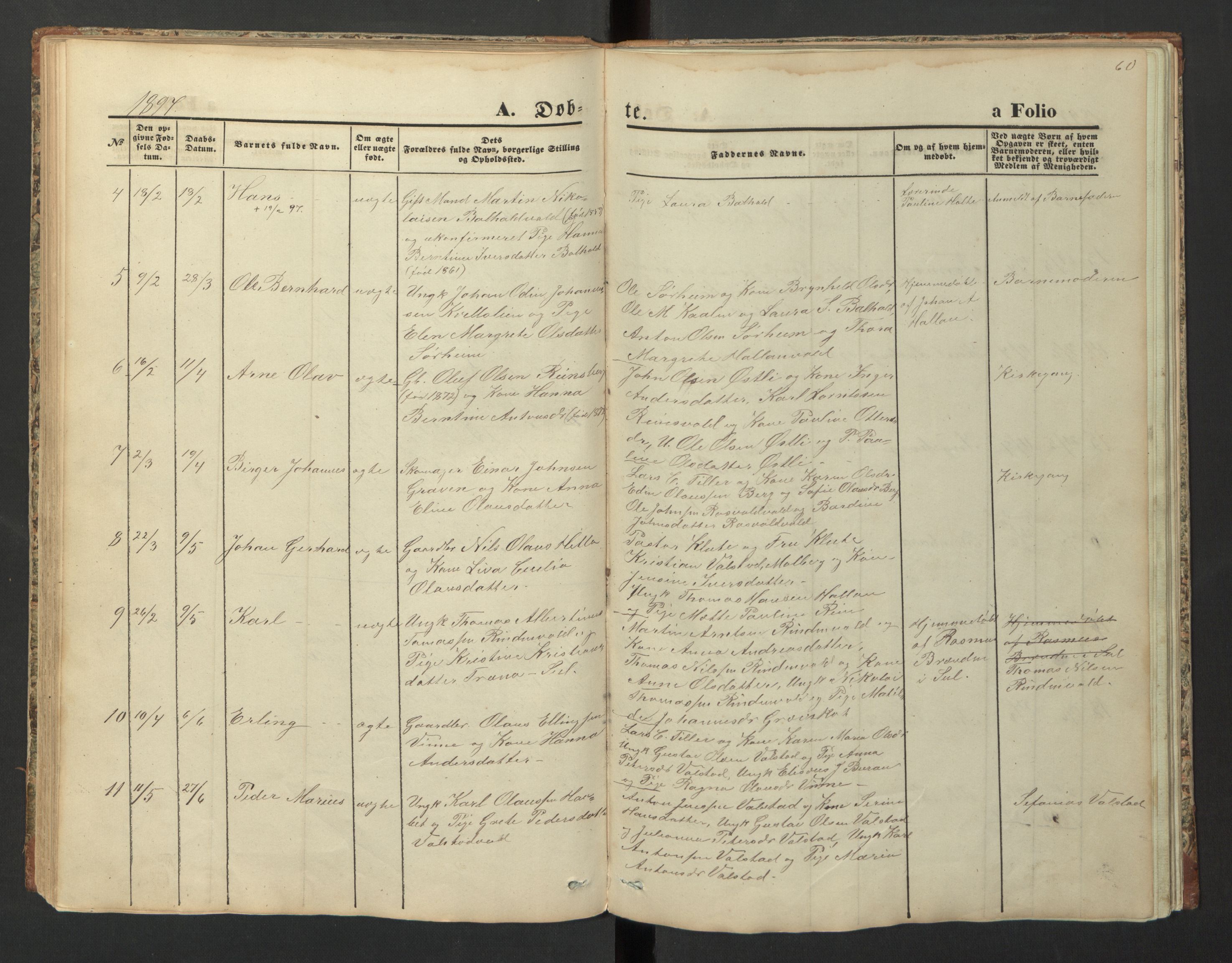 Ministerialprotokoller, klokkerbøker og fødselsregistre - Nord-Trøndelag, SAT/A-1458/726/L0271: Parish register (copy) no. 726C02, 1869-1897, p. 60